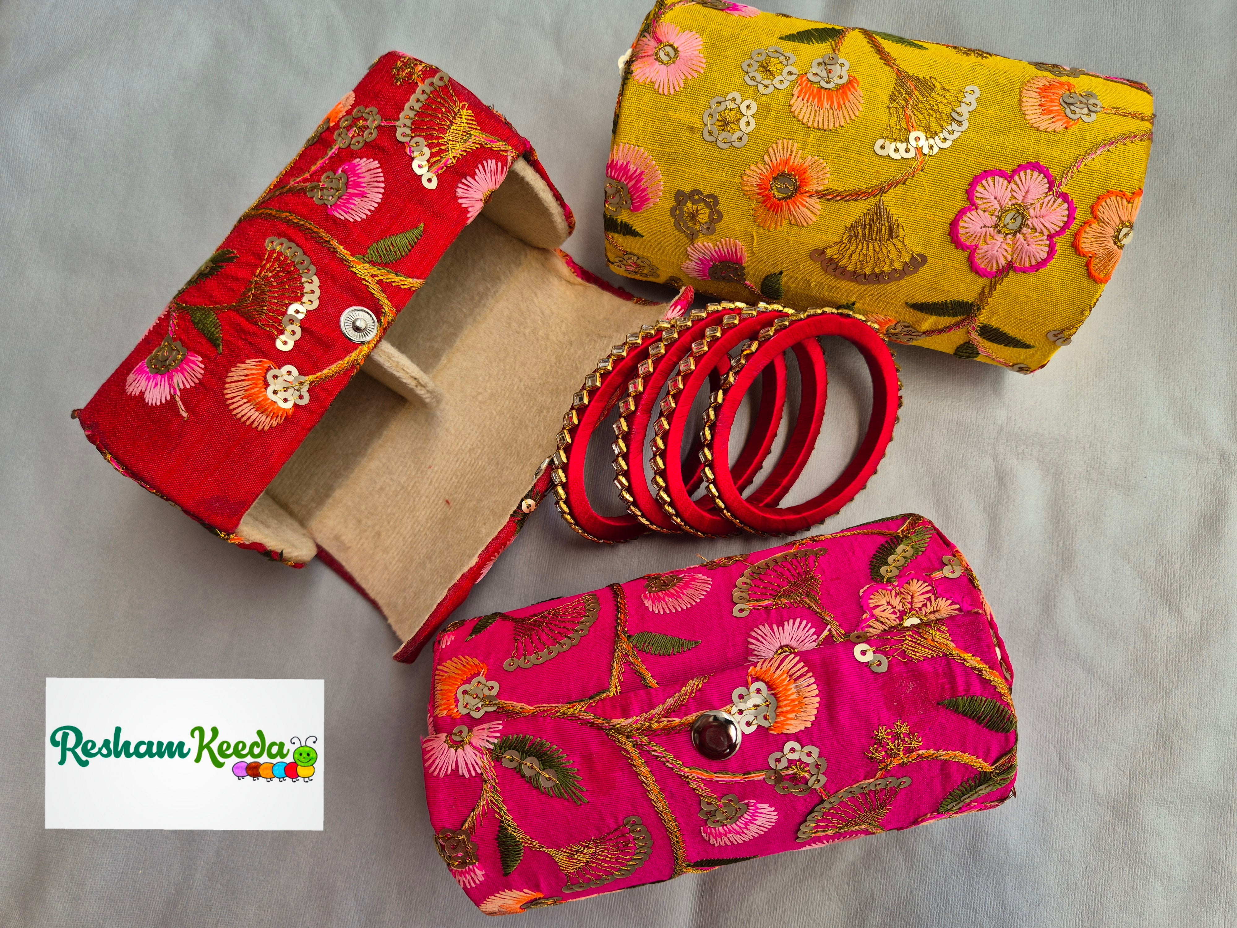Beautiful Embroidered Bangle Boxes for Gifting Giveaways in Haldi Mehendi Teej Diwali Festive Wedding Return Favours (Pack of 10)