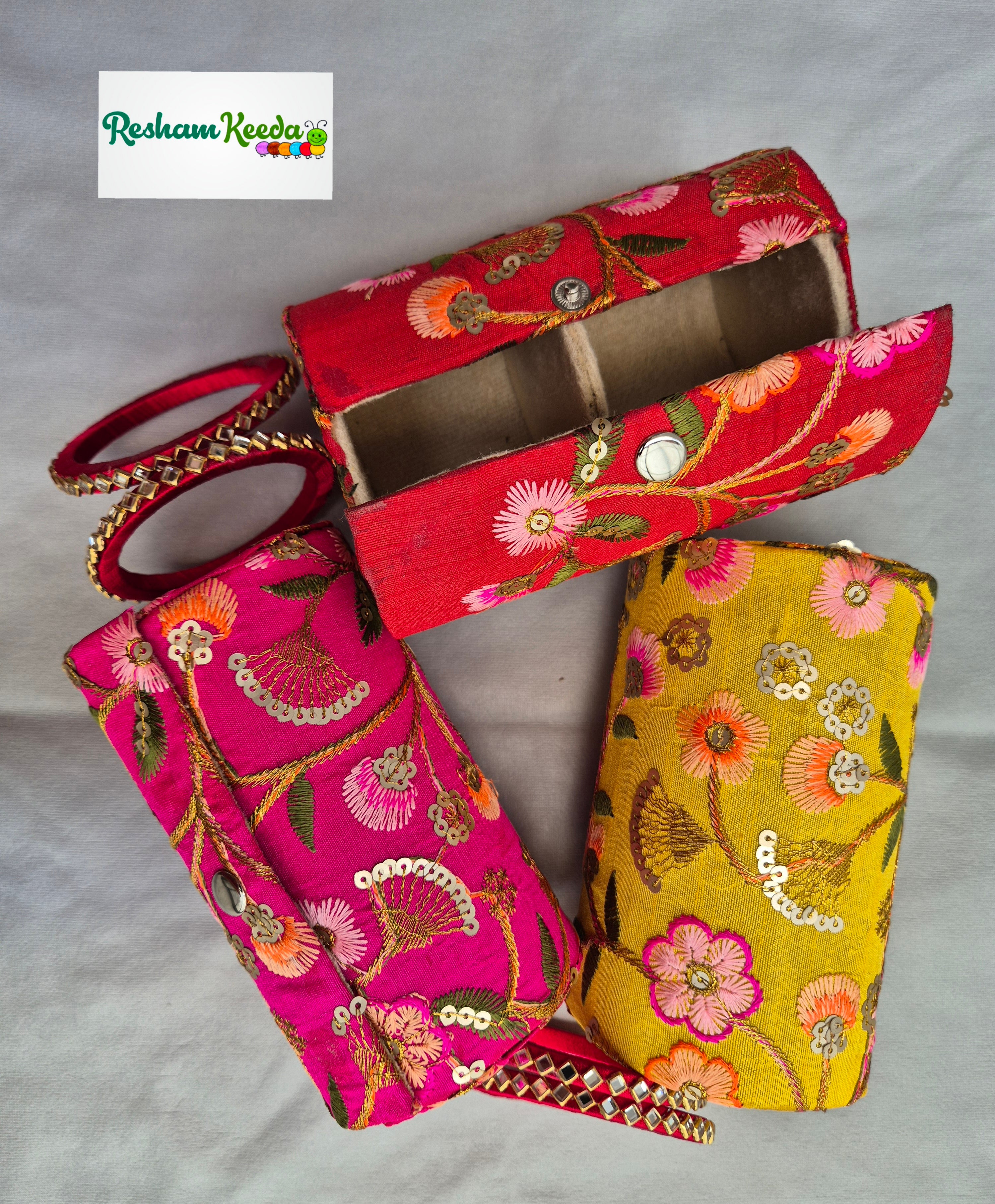 Beautiful Embroidered Bangle Boxes for Gifting Giveaways in Haldi Mehendi Teej Diwali Festive Wedding Return Favours (Pack of 10)