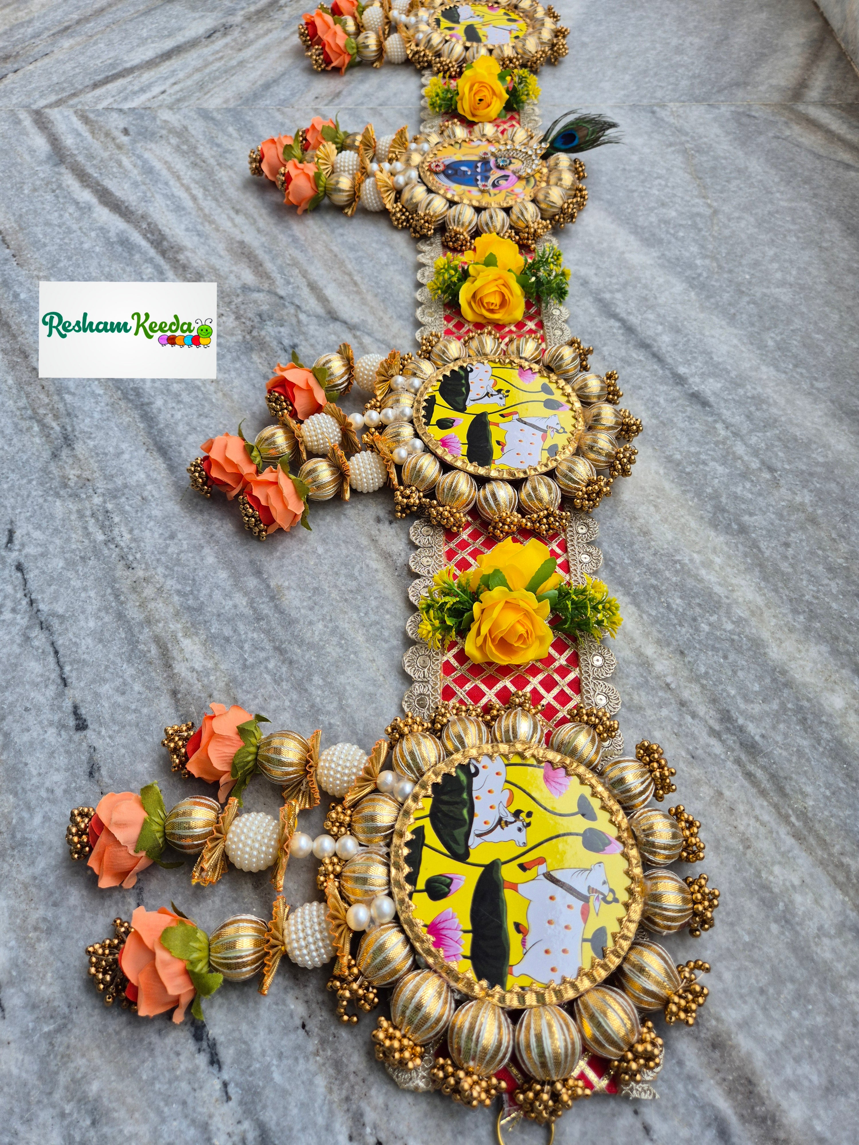 Beautiful Cow Srinathji Designer Floral Bandarwal Bandhanwar Toran For Wedding Diwali Navratri Festival Home Decoration Grah Pravesh House Warming Gifting