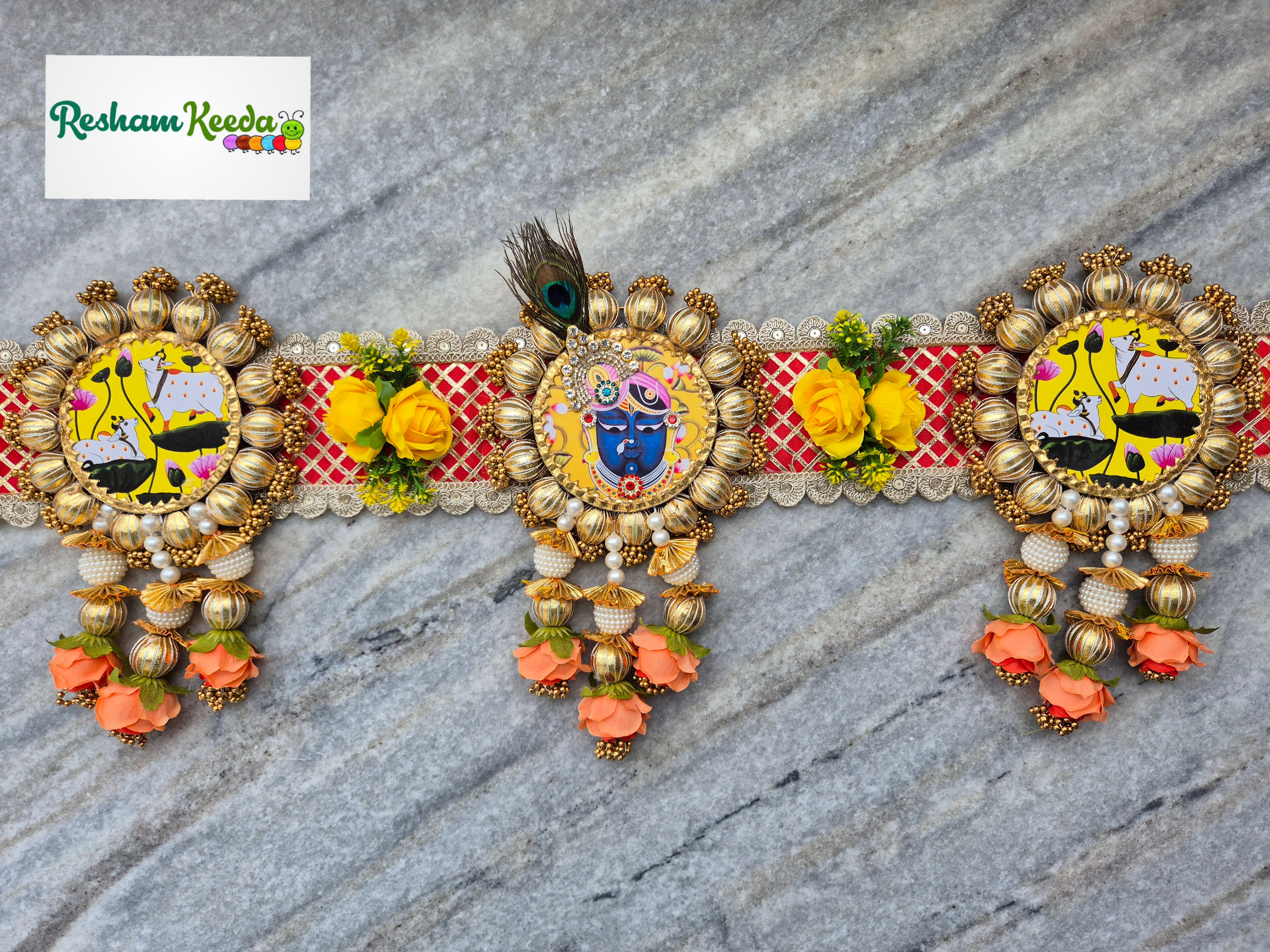 Beautiful Cow Srinathji Designer Floral Bandarwal Bandhanwar Toran For Wedding Diwali Navratri Festival Home Decoration Grah Pravesh House Warming Gifting