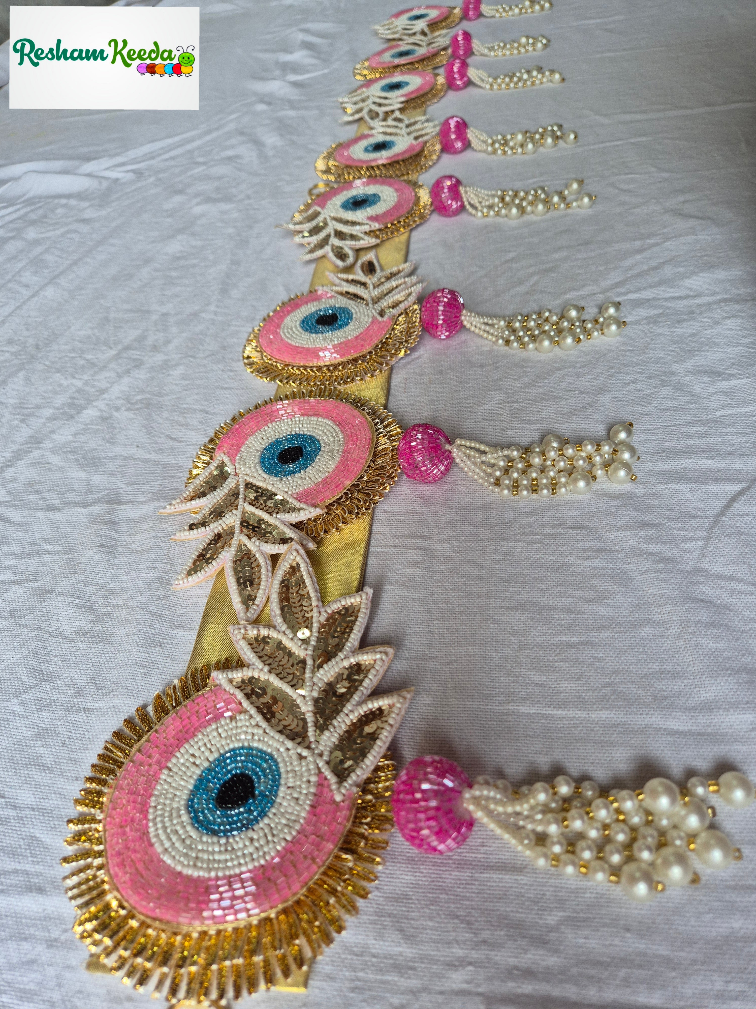 Beautifully Handcrafted Heavy Designer  Evil Eye Bandarwal Toran For Diwali Grah Pravesh House Warming Wedding Festival Home Decoration and Gifting (Pink)