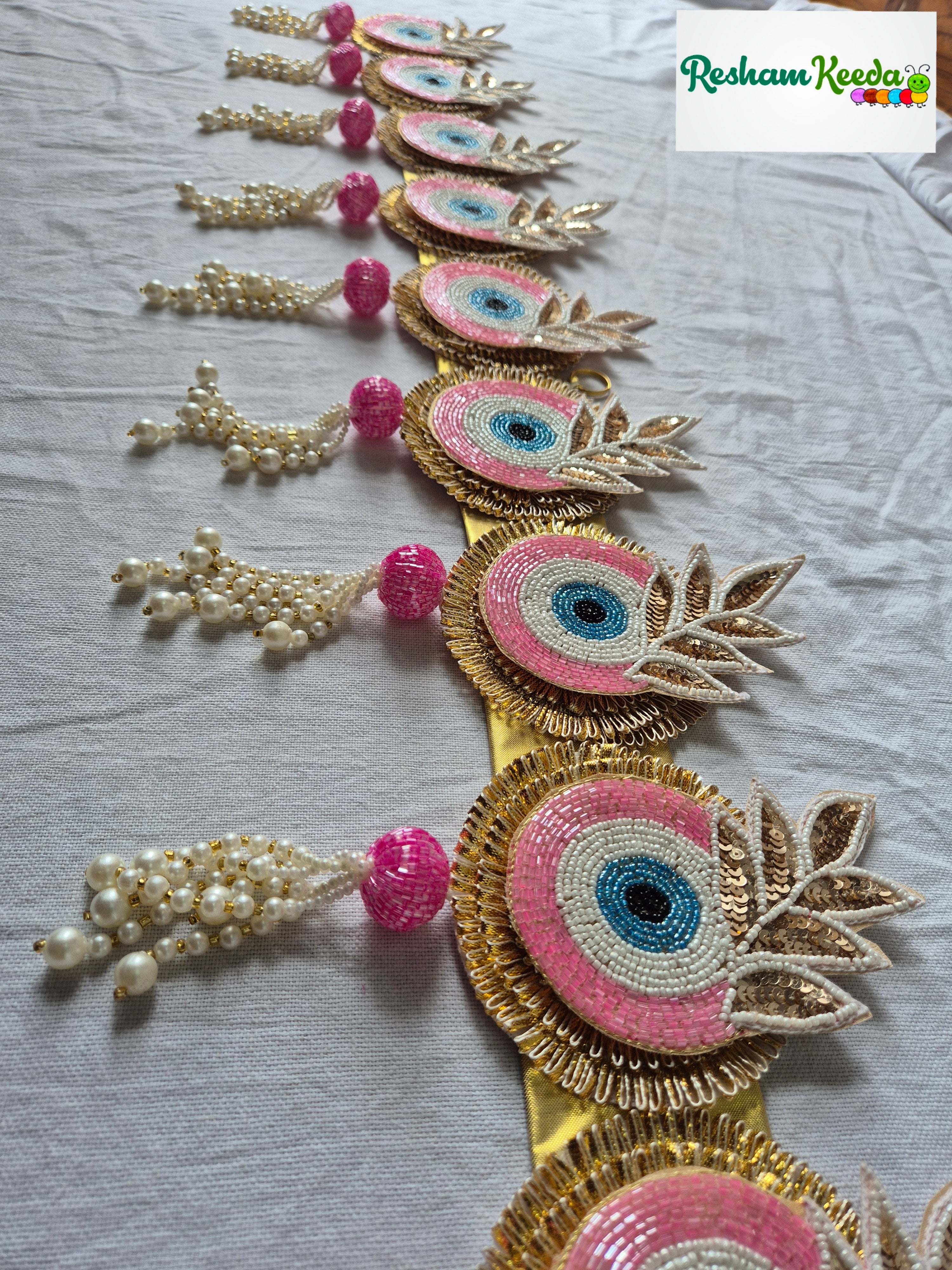 Beautifully Handcrafted Heavy Designer  Evil Eye Bandarwal Toran For Diwali Grah Pravesh House Warming Wedding Festival Home Decoration and Gifting (Pink)