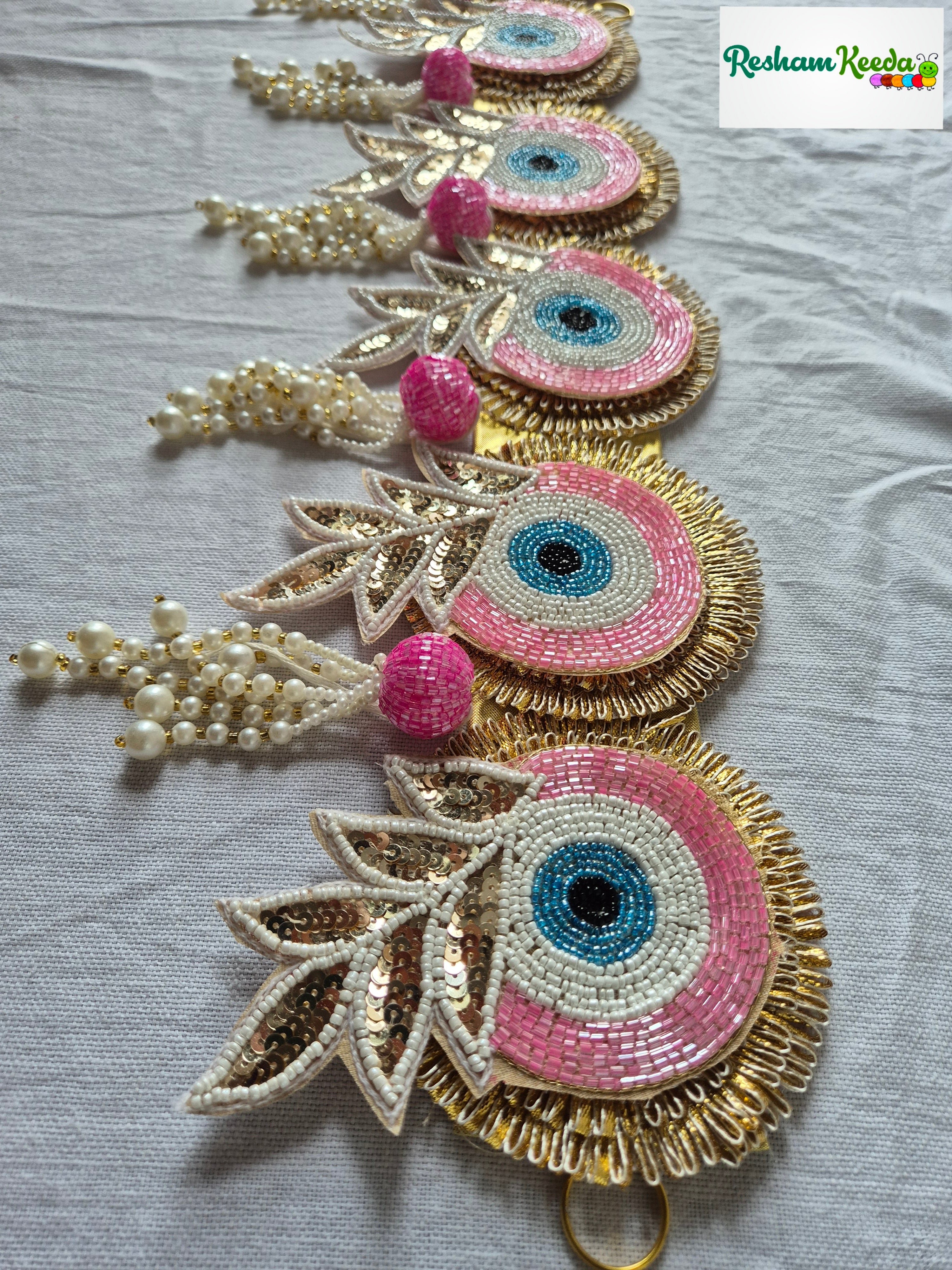 Beautifully Handcrafted Heavy Designer  Evil Eye Bandarwal Toran For Diwali Grah Pravesh House Warming Wedding Festival Home Decoration and Gifting (Pink)