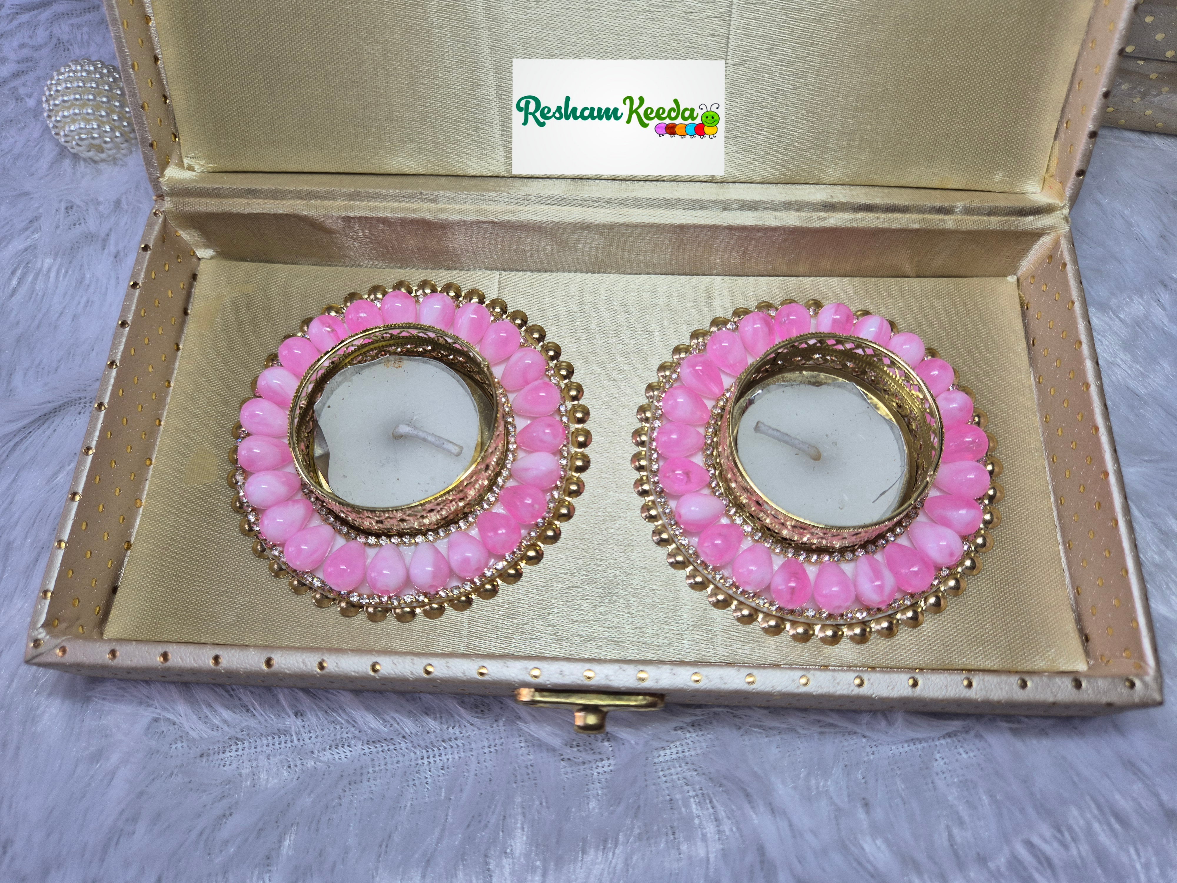 Budget Friendly Stone Studded Candles Tlights Holders in Gifting Box Combo for Diwali Navratri Durga Pooja Festival Wedding and Home Decoration