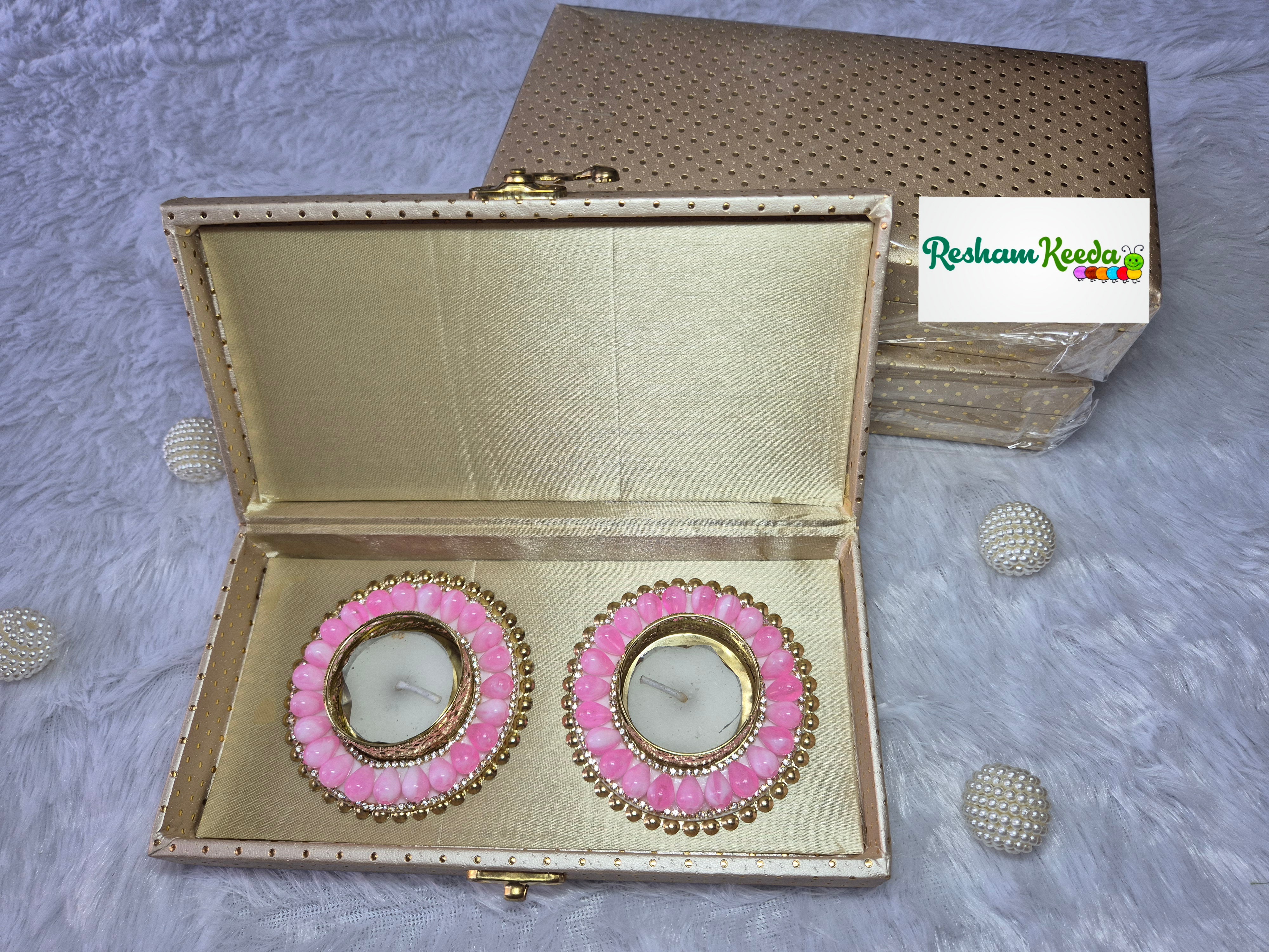 Budget Friendly Stone Studded Candles Tlights Holders in Gifting Box Combo for Diwali Navratri Durga Pooja Festival Wedding and Home Decoration
