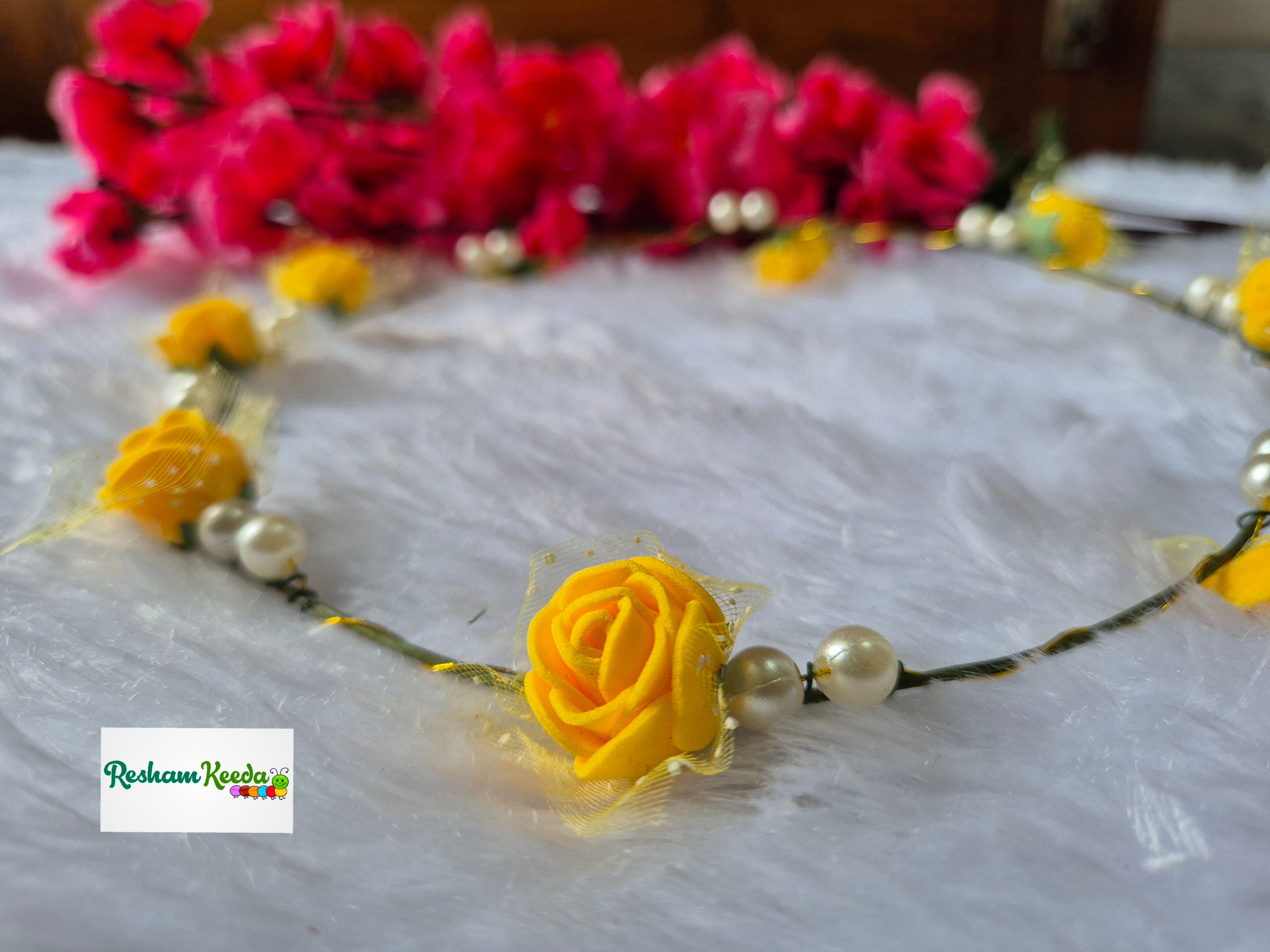 Beautiful Pearl Motifs Floral Tiara Crown Set for Return Favours Gifting Giveaways in Haldi Mehendi Wedding Parties for Bridesmaid (Set of 5)