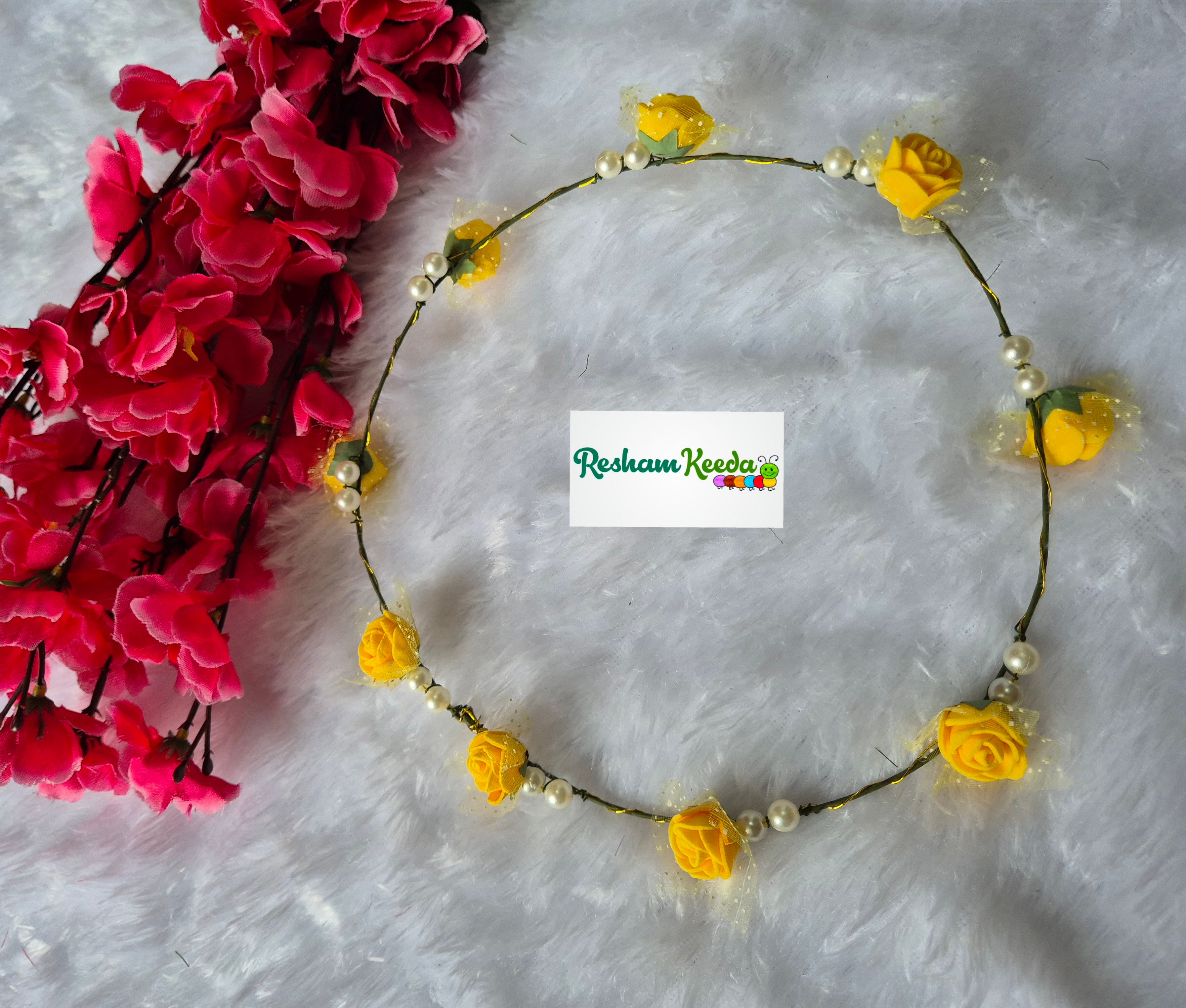 Beautiful Pearl Motifs Floral Tiara Crown Set for Return Favours Gifting Giveaways in Haldi Mehendi Wedding Parties for Bridesmaid (Set of 5)