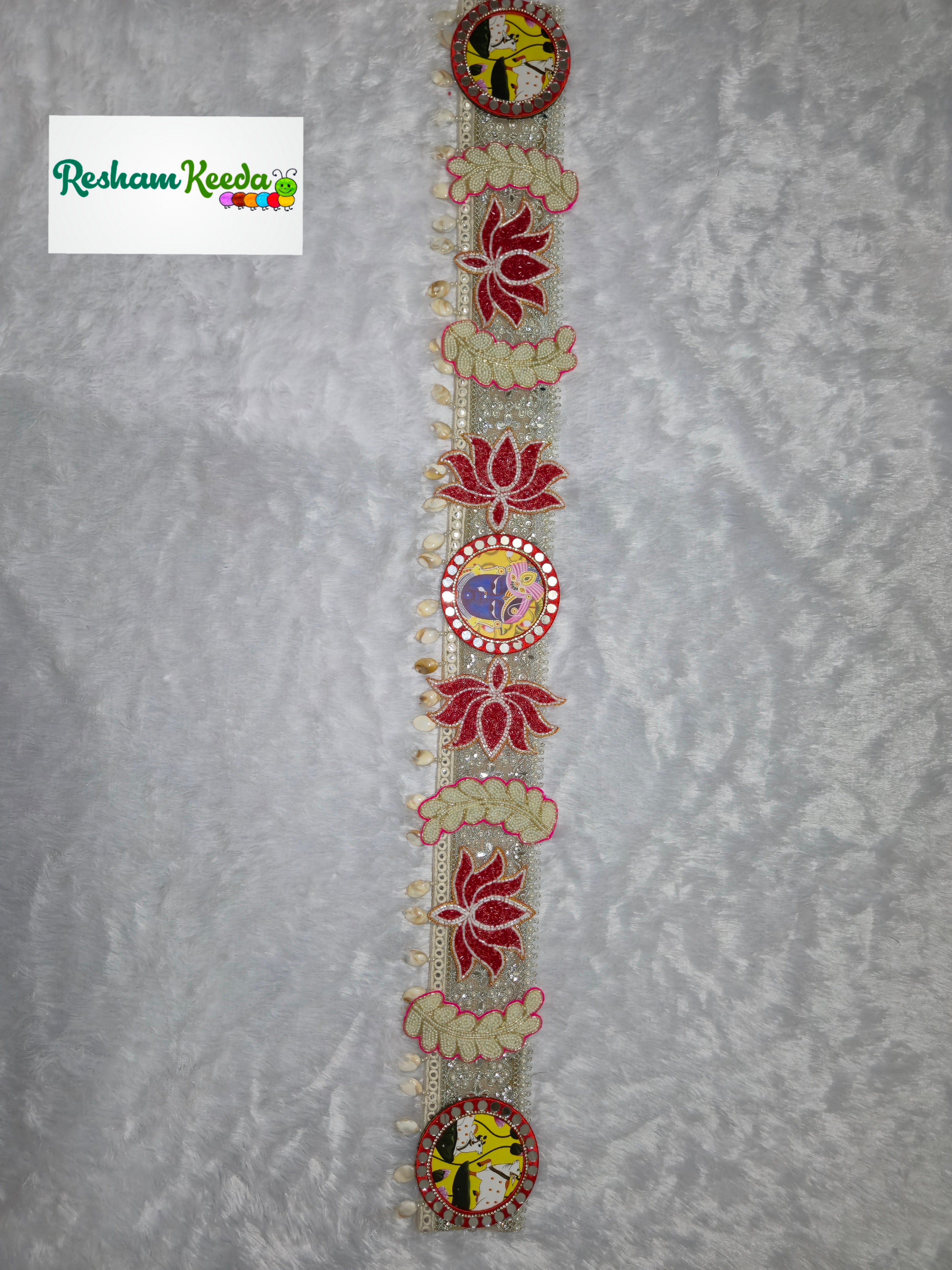 Beautifully Handcrafted Designer Mirror Work SrinathJi Lotus Cow Bandarwal Toran Bandhanwar For Diwali Navratri Kirishna Janmashtmi Grah Pravesh House Warming Wedding Festival Home Decoration