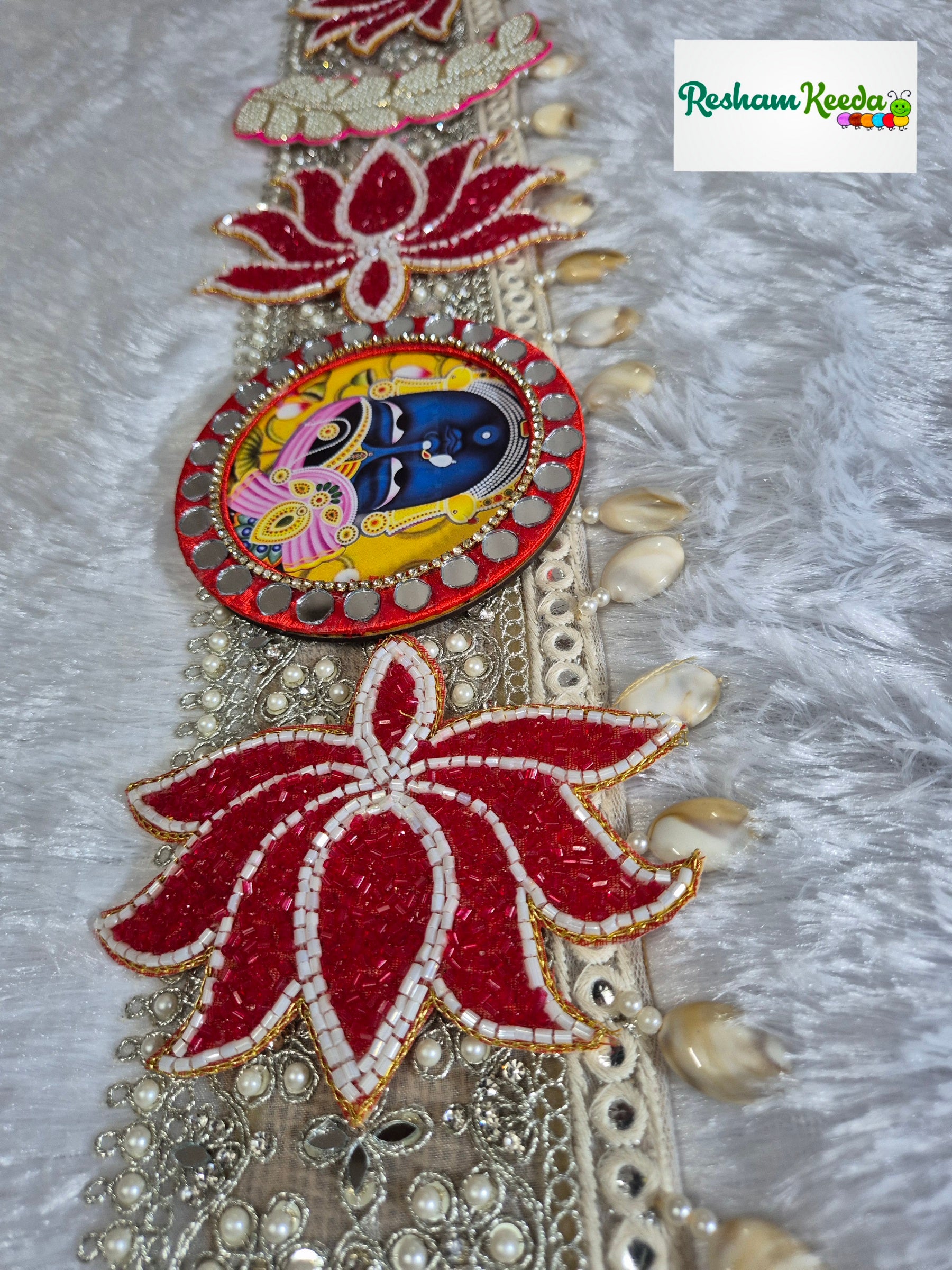 Beautifully Handcrafted Designer Mirror Work SrinathJi Lotus Cow Bandarwal Toran Bandhanwar For Diwali Navratri Kirishna Janmashtmi Grah Pravesh House Warming Wedding Festival Home Decoration