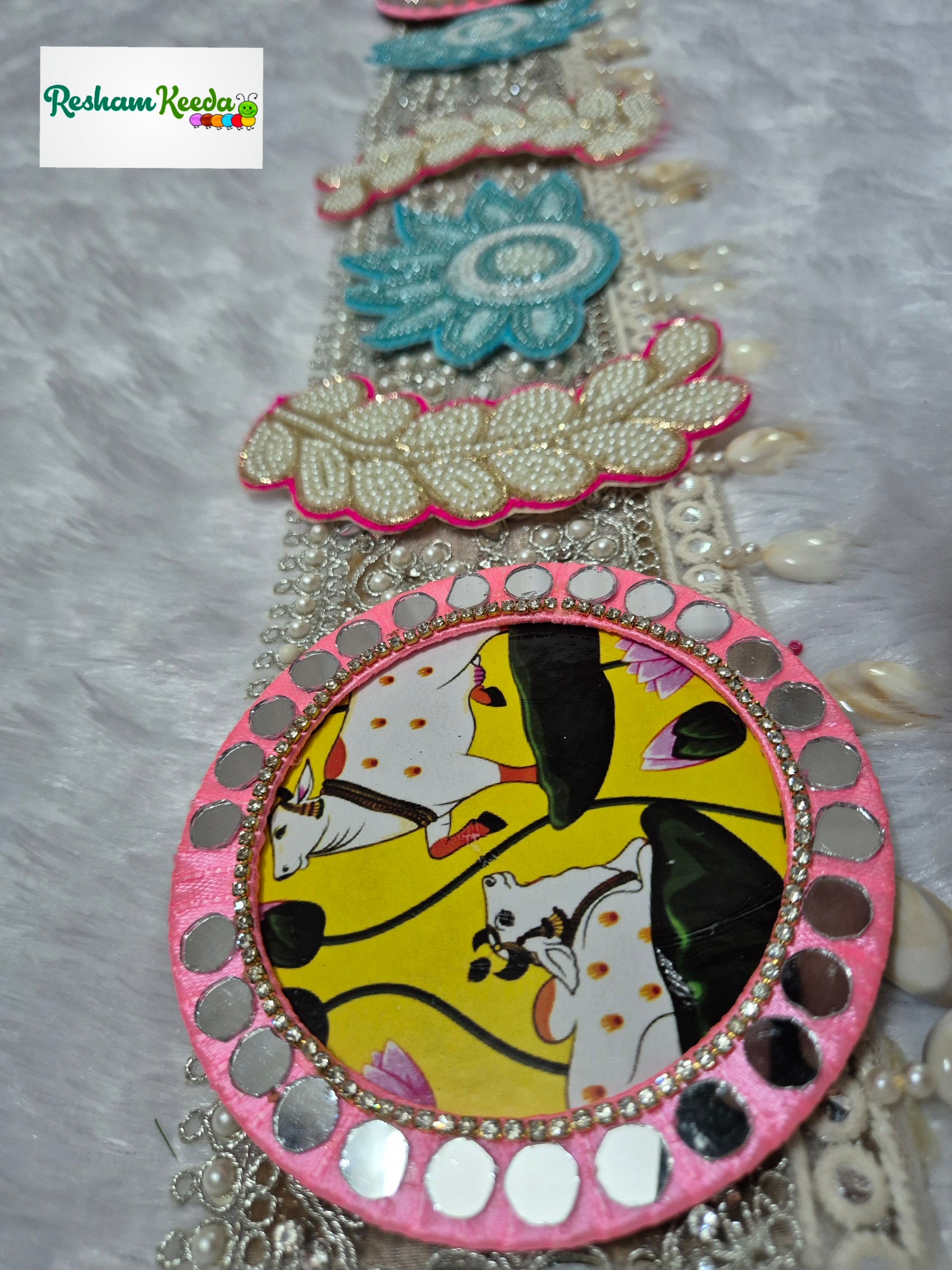 Budget Friendly Heavy Designer Mirror Work SrinathJi Cow Bandarwal Toran Bandhanwar For Diwali Navratri Kirishna Janmashtmi Grah Pravesh House Warming Wedding Festival Home Decoration