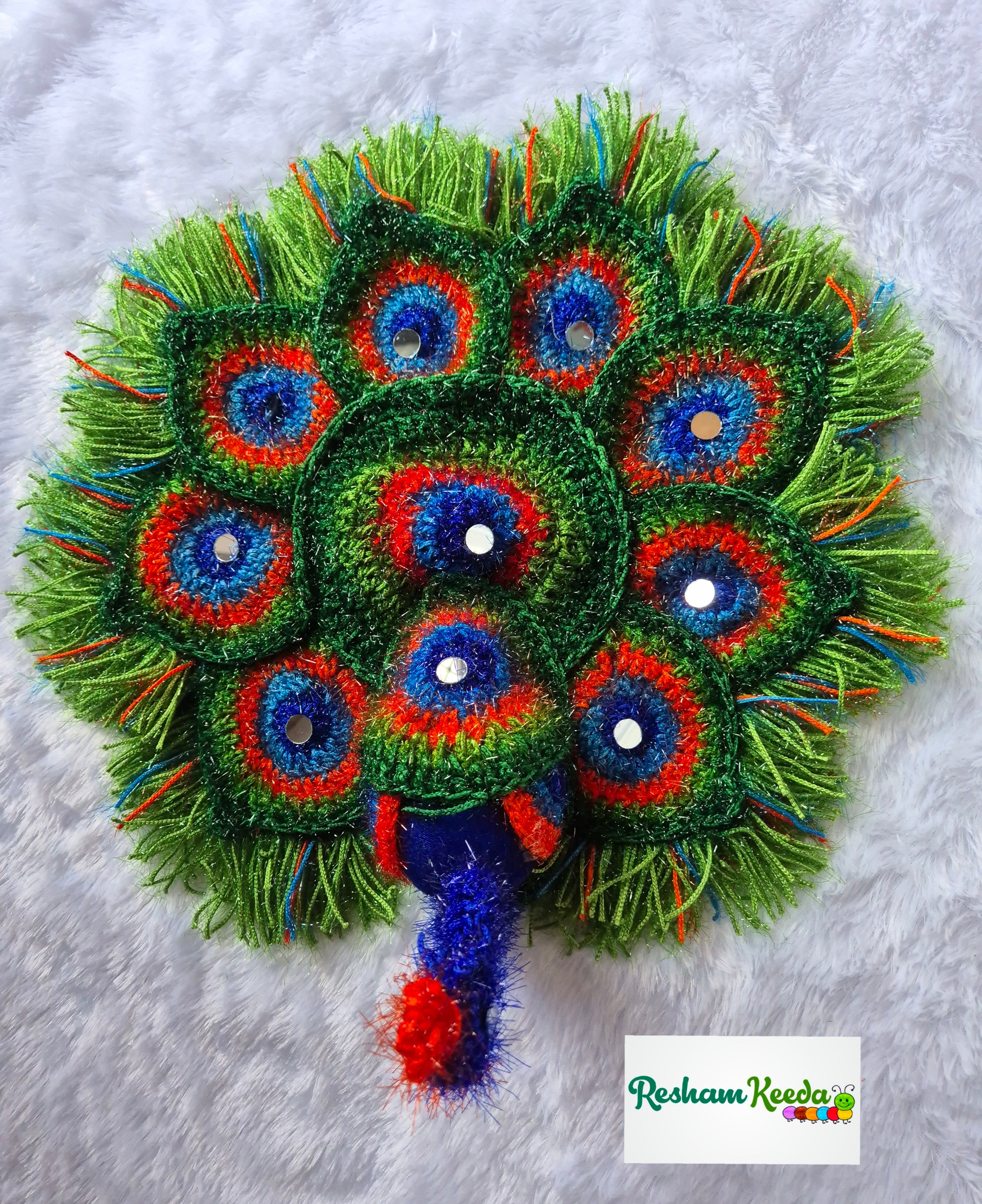 Beautiful Handcrafted Woolen Crochet Peacock Mats Readymade Rangoli Perfect for Diwali Navratri Janamashtmi Ganesh Utsav Durga Pooja Festival Wedding Home Decoration and House Warming Gifting (1 piece)