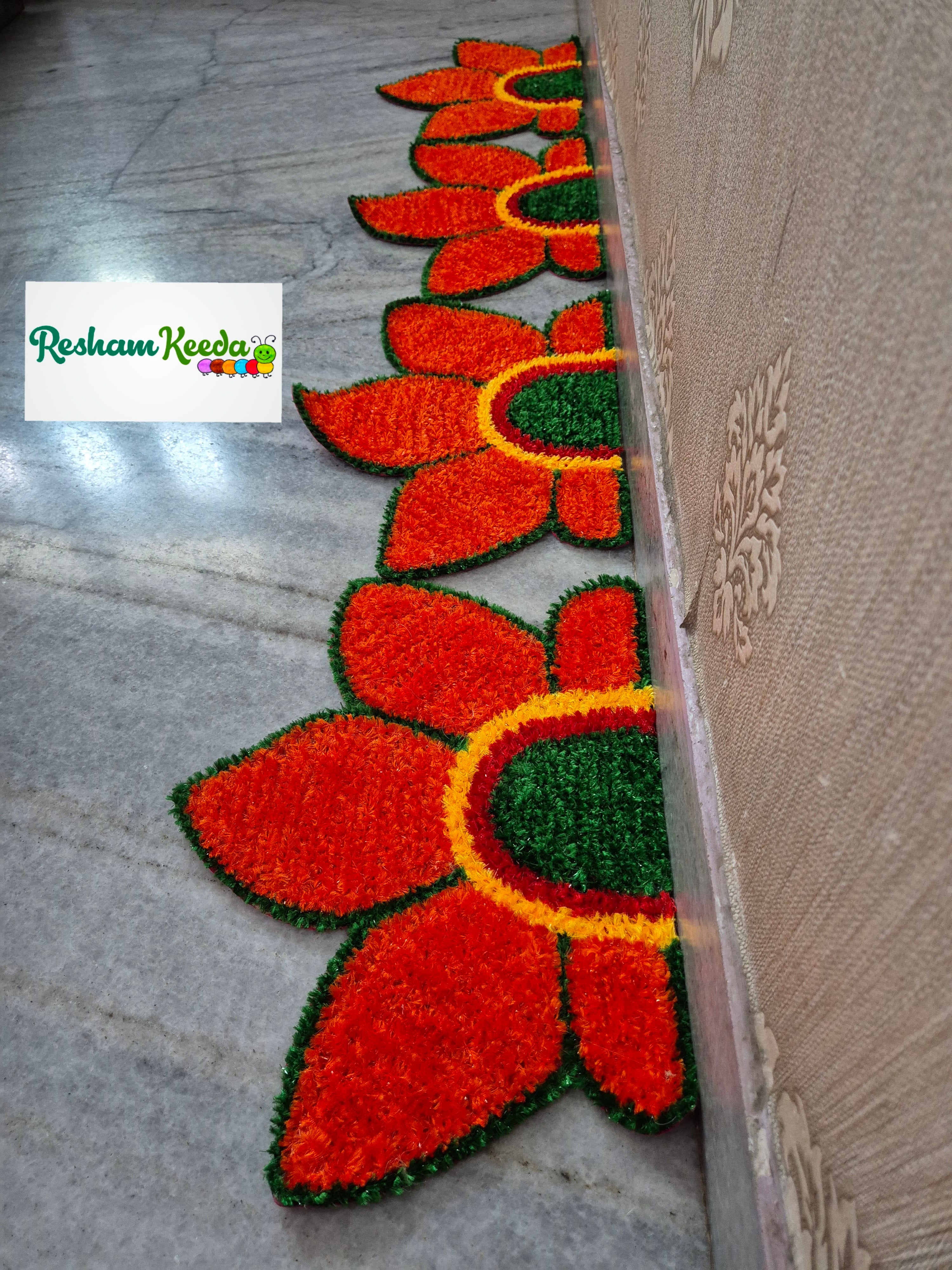 Beautiful Lotus Theme Feather Yarn Readymade Rangoli Mats for Corner and Staircase Home Decoration in Diwali Navratri Festival Wedding and Gifting (Set of 4 pieces)