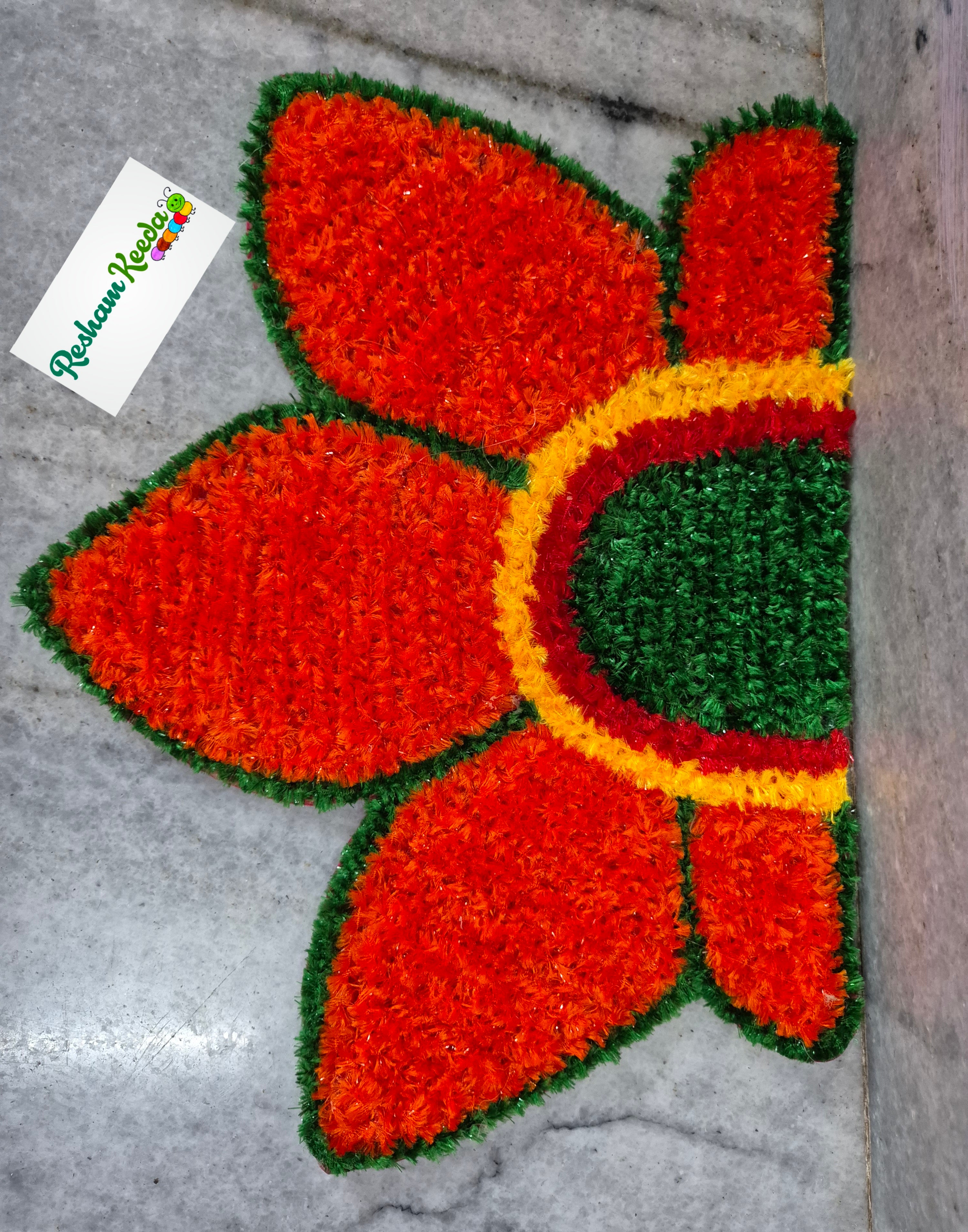 Beautiful Lotus Theme Feather Yarn Readymade Rangoli Mats for Corner and Staircase Home Decoration in Diwali Navratri Festival Wedding and Gifting (Set of 4 pieces)