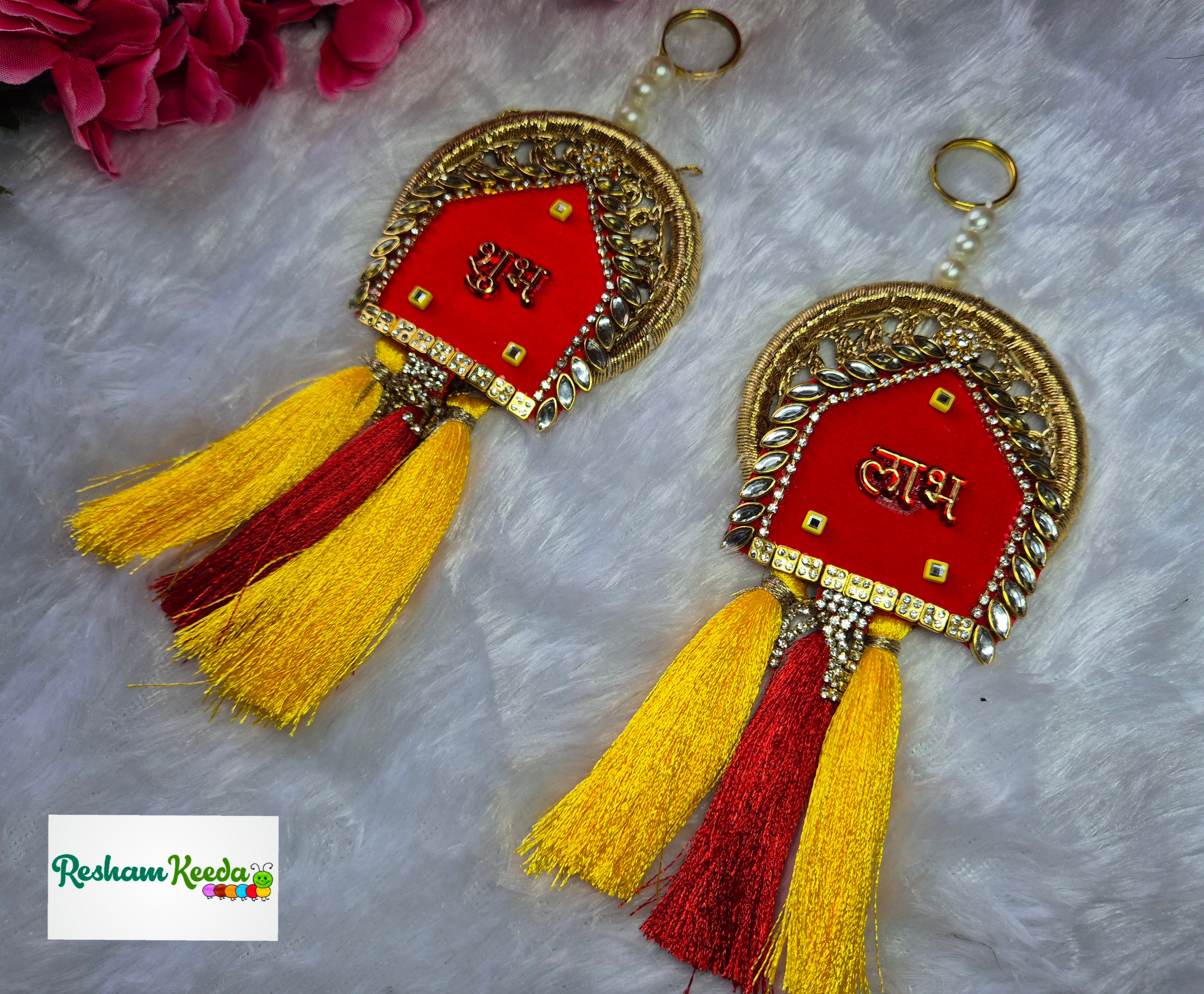 Budget Friendly Kundan Shubh Labh Door Wall Hanging for Diwali Navratri Festival Wedding Home Decoration and Gifting Giveaways and Return Favors (Pair)