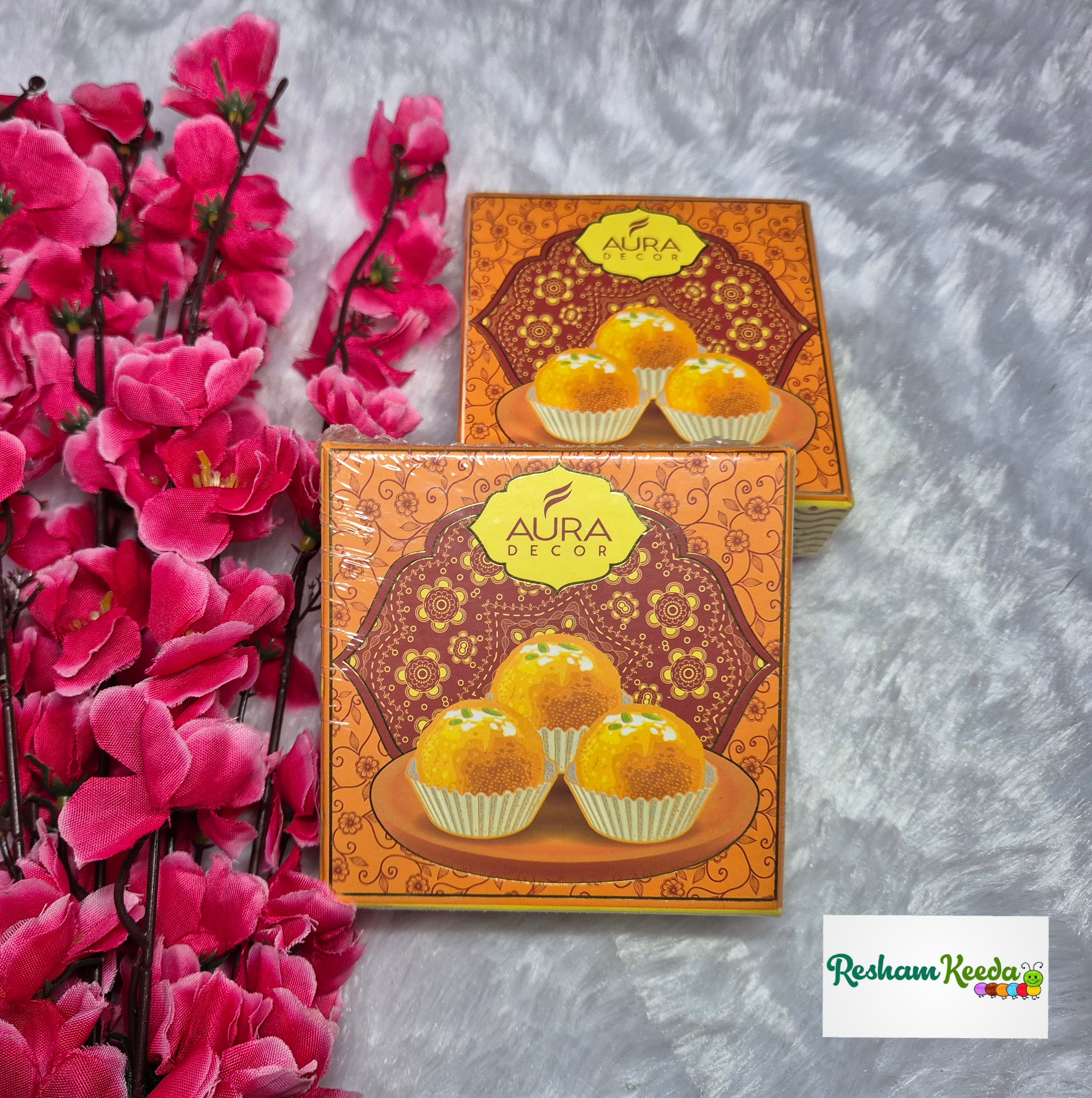 Budget Friendly Sweets Mithai Boxes of Scented Soy Wax Motichoor Laddo Candles Perfect  for Diwali Navratri Decoration Gifting Giveaways and Return Favours (Pack of 2 boxes)