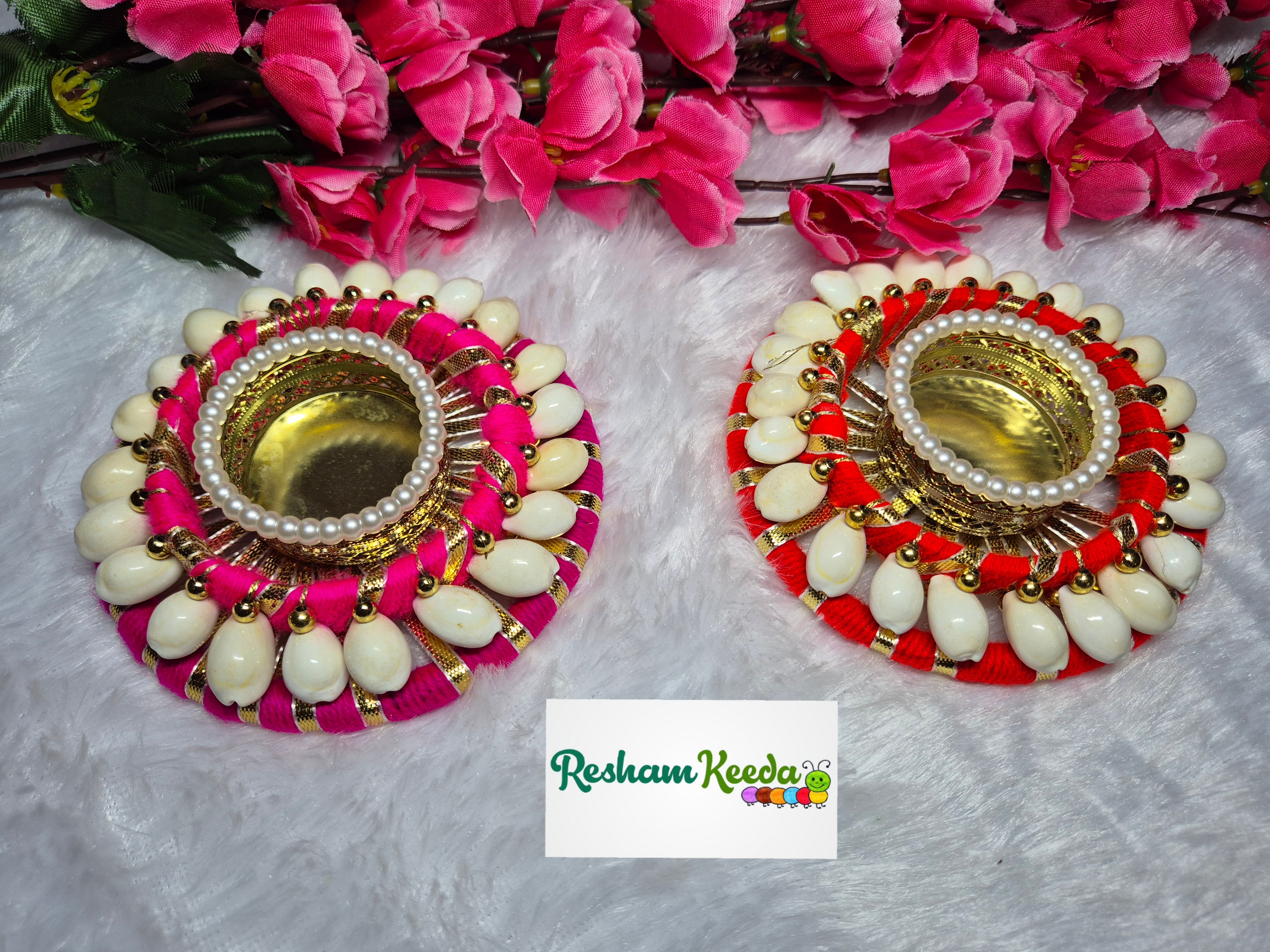 Budget Friendly Handcrafted Kairi Design Kaudi Shell Shankh Tlight and Candle Holders for Wedding Diwali Festival and Home Decoration and Gifting (Pack of 4)