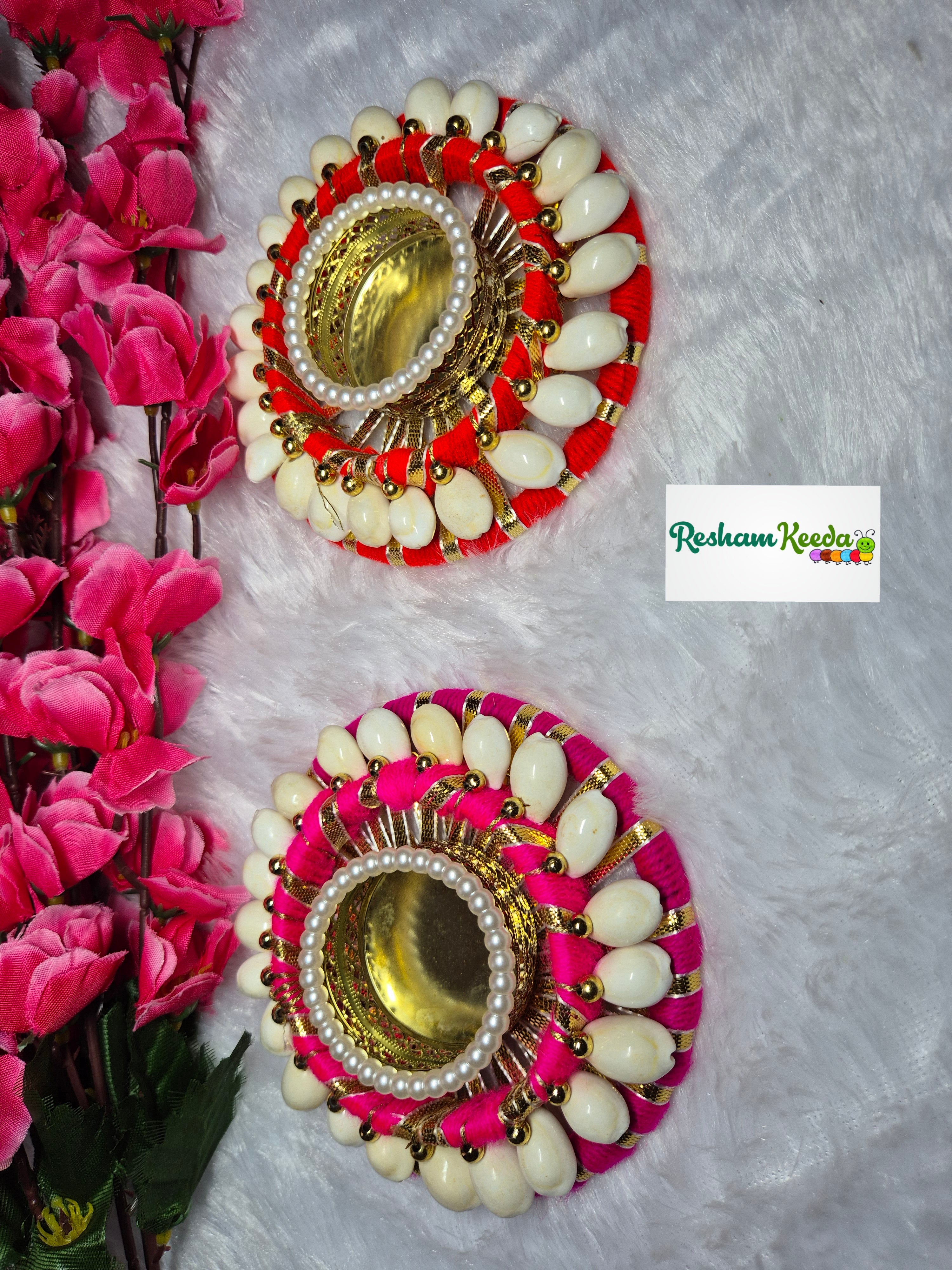 Budget Friendly Handcrafted Kairi Design Kaudi Shell Shankh Tlight and Candle Holders for Wedding Diwali Festival and Home Decoration and Gifting (Pack of 4)