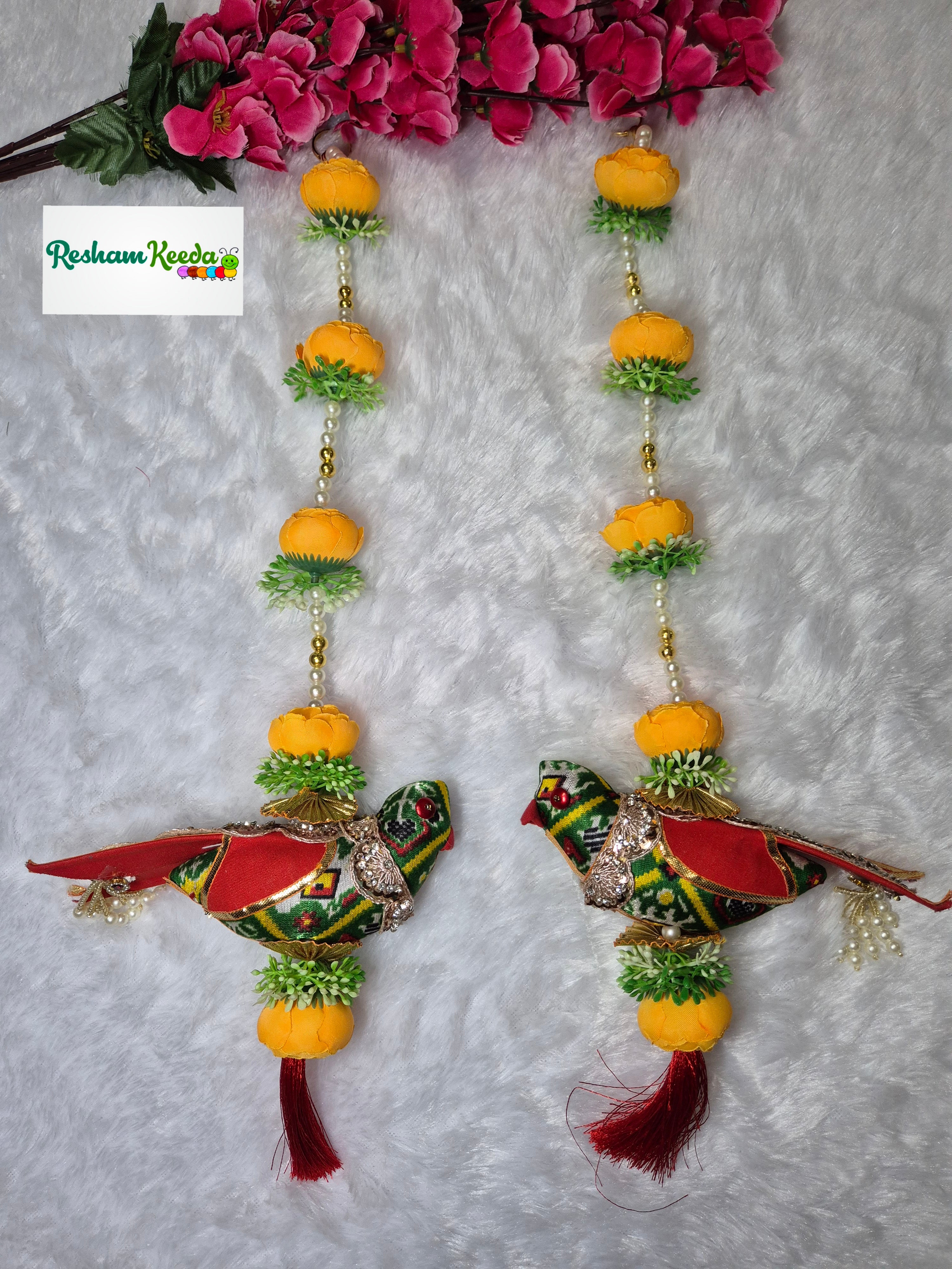 Beautiful Budget Friendly Floral Parrot Door Wall Hangings for Diwali Ganesh Utsav Navratri Janamashtmi Pooja Wedding Home Decoration House Warming and Gifting (Pair)