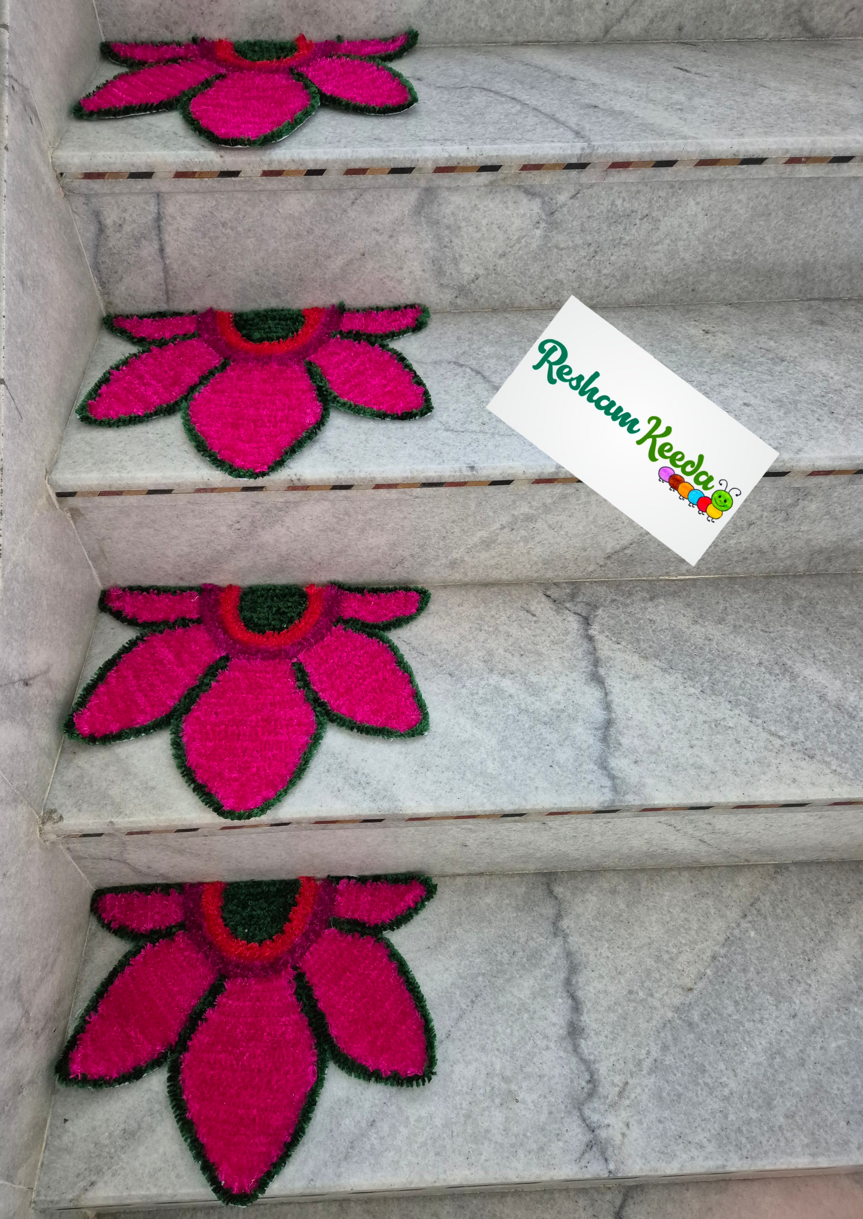 Beautiful Lotus Theme Feather Yarn Readymade Rangoli Mats for Corner and Staircase Home Decoration in Diwali Navratri Festival Wedding and Gifting (Set of 4 pieces)