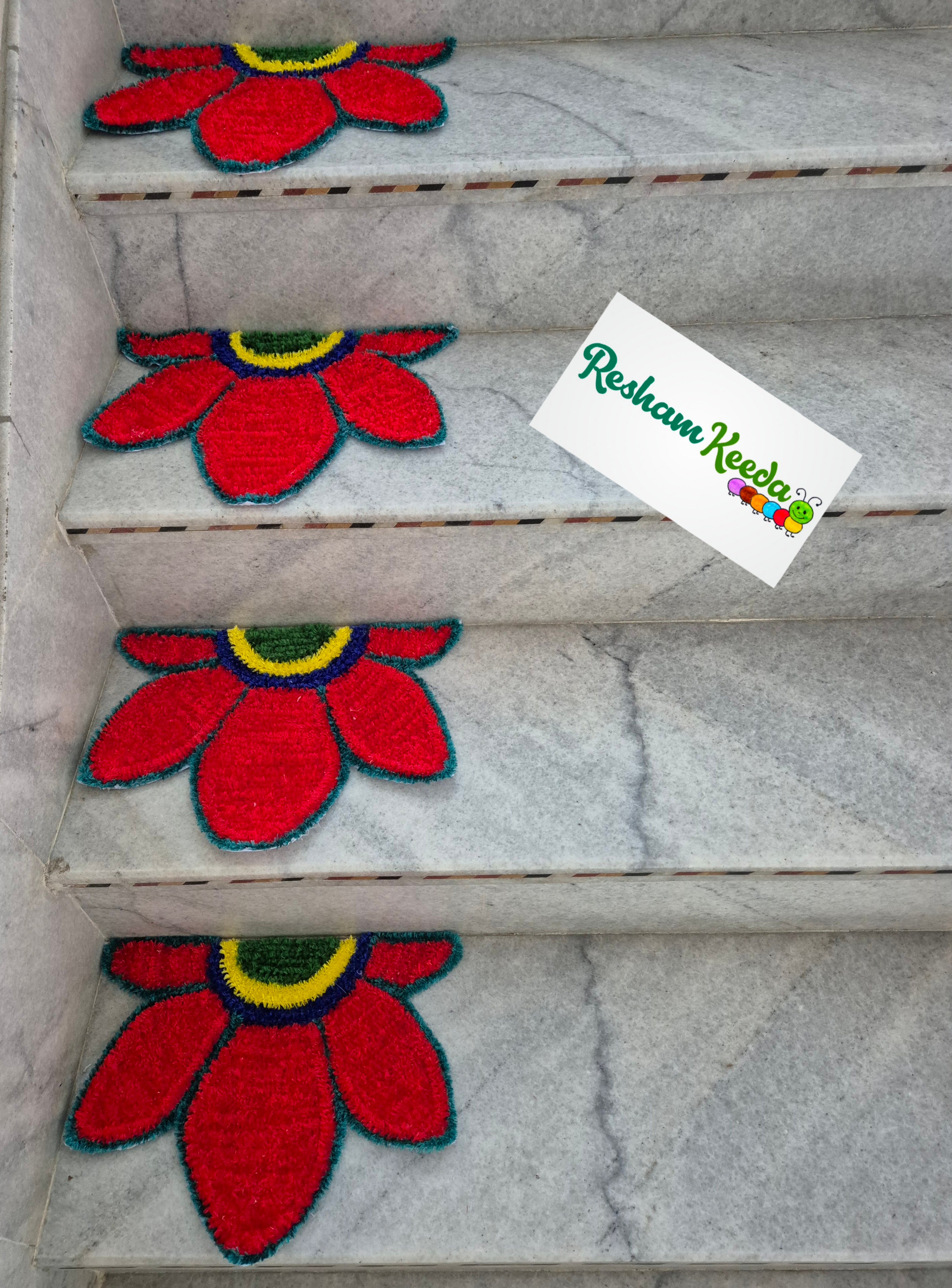 Beautiful Lotus Theme Feather Yarn Readymade Rangoli Mats for Corner and Staircase Home Decoration in Diwali Navratri Festival Wedding and Gifting (Set of 4 pieces)