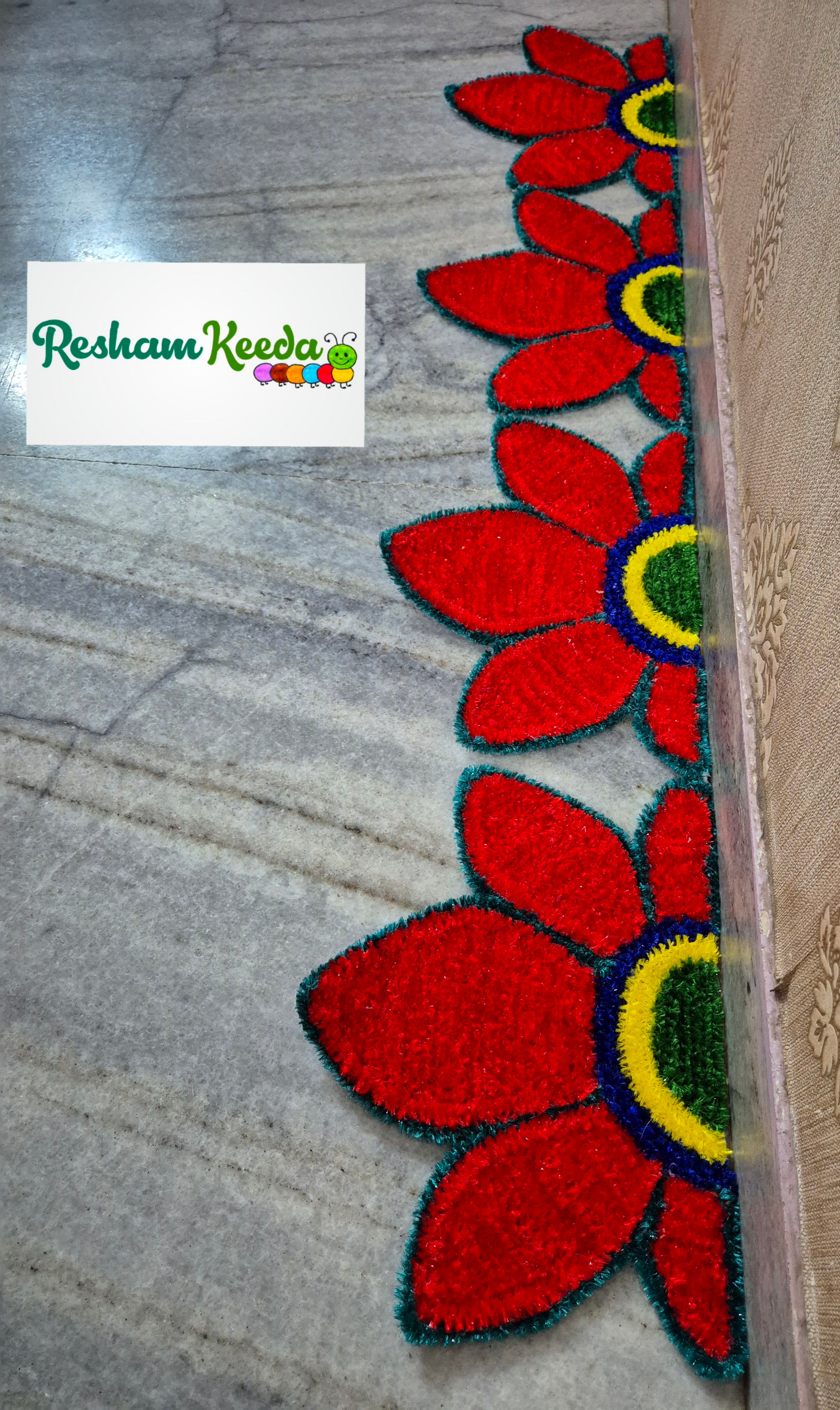 Beautiful Lotus Theme Feather Yarn Readymade Rangoli Mats for Corner and Staircase Home Decoration in Diwali Navratri Festival Wedding and Gifting (Set of 4 pieces)