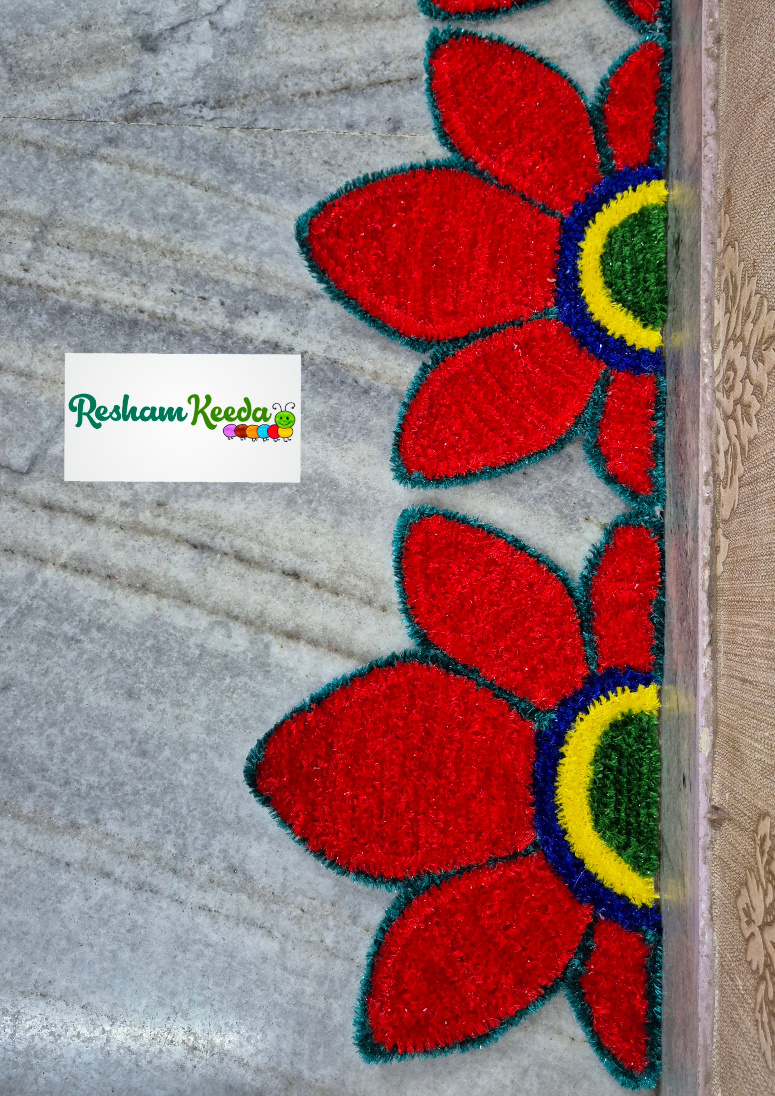 Beautiful Lotus Theme Feather Yarn Readymade Rangoli Mats for Corner and Staircase Home Decoration in Diwali Navratri Festival Wedding and Gifting (Set of 4 pieces)
