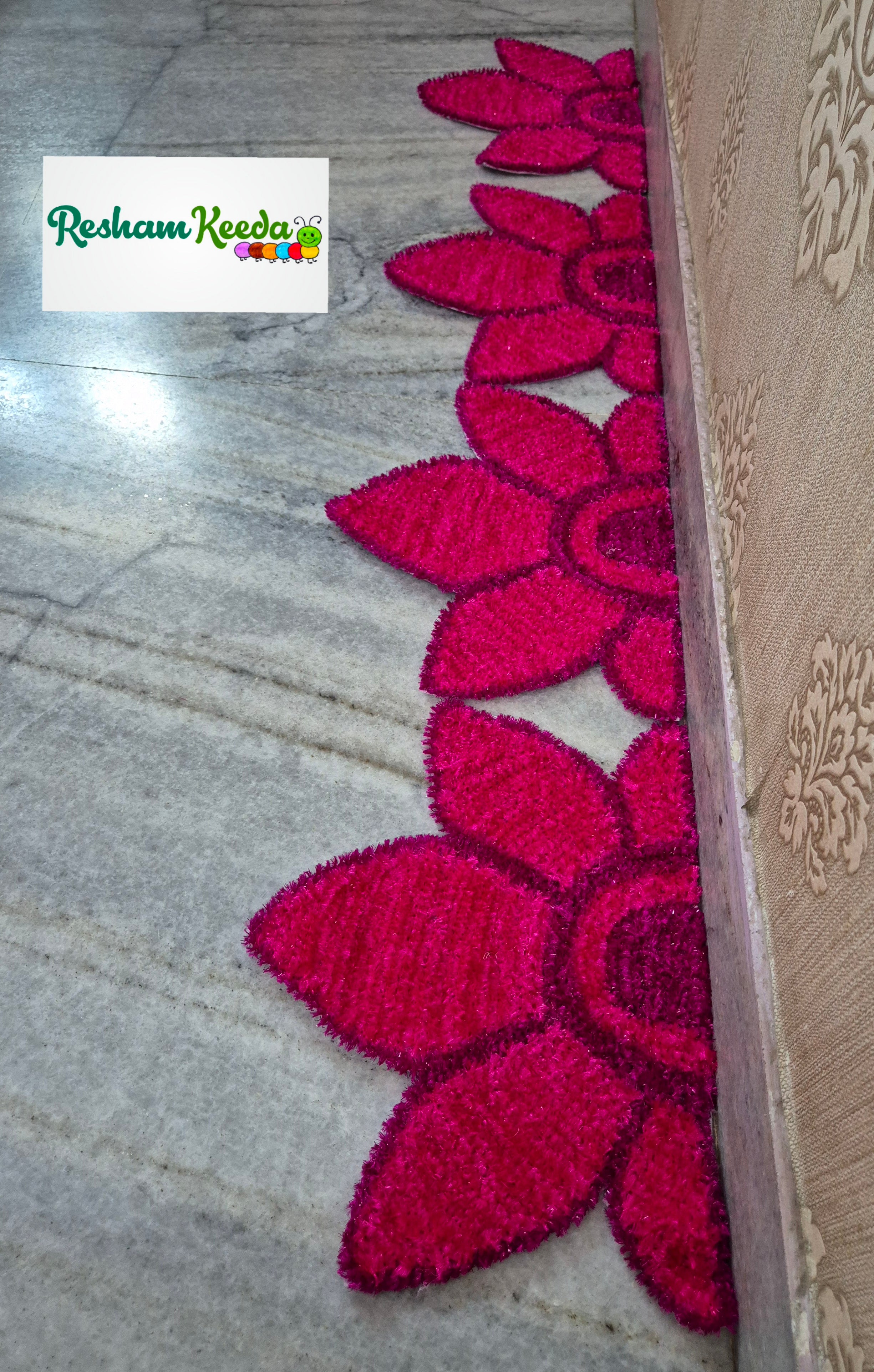 Beautiful Lotus Theme Feather Yarn Readymade Rangoli Mats for Corner and Staircase Home Decoration in Diwali Navratri Festival Wedding and Gifting (Set of 4 pieces)
