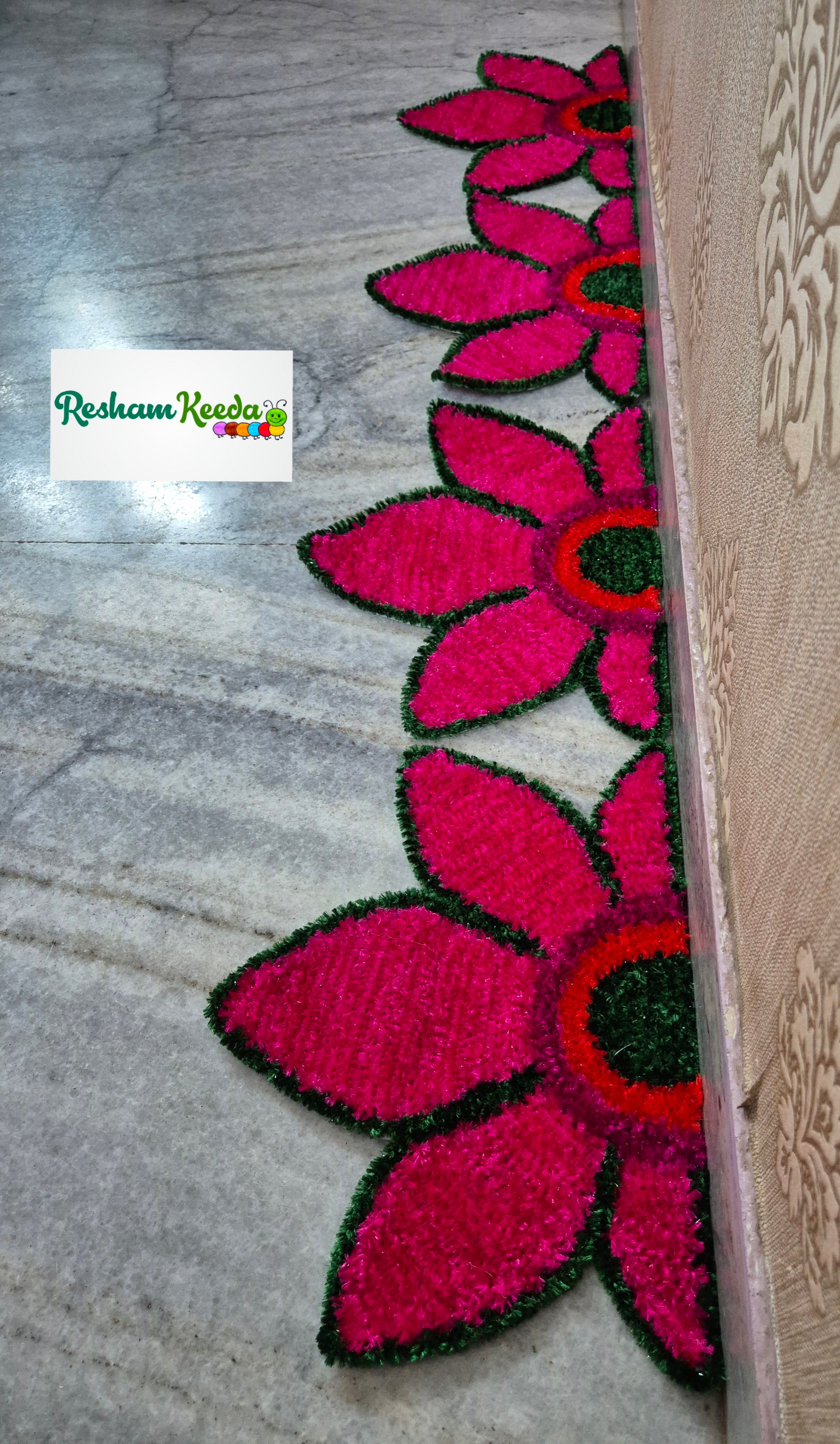 Beautiful Lotus Theme Feather Yarn Readymade Rangoli Mats for Corner and Staircase Home Decoration in Diwali Navratri Festival Wedding and Gifting (Set of 4 pieces)