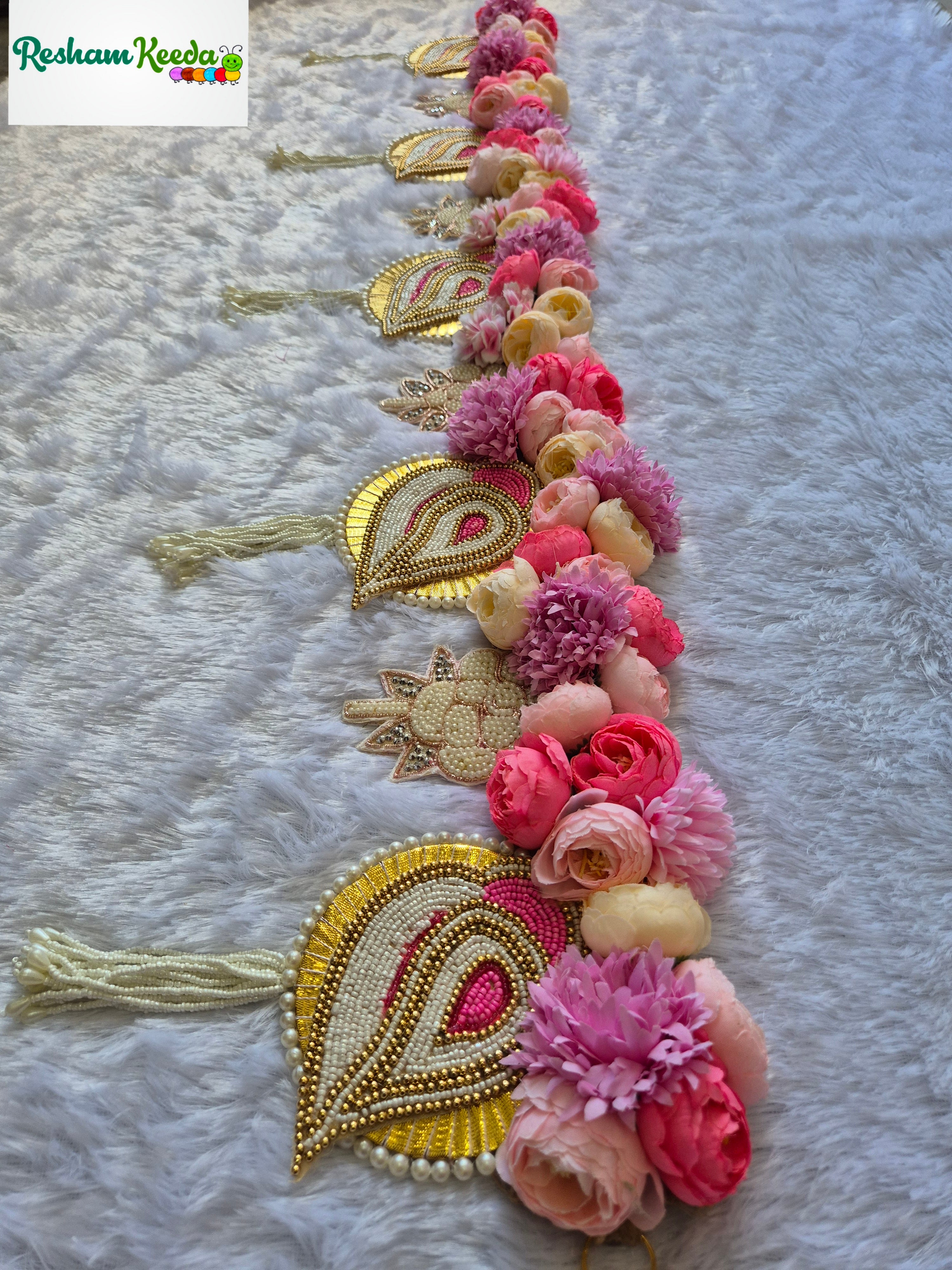 Beautifully Handcrafted Heavy Designer Shankh Theme Floral Bandarwal Toran for Diwali Navratri Grah Pravesh Festival Home Decoration