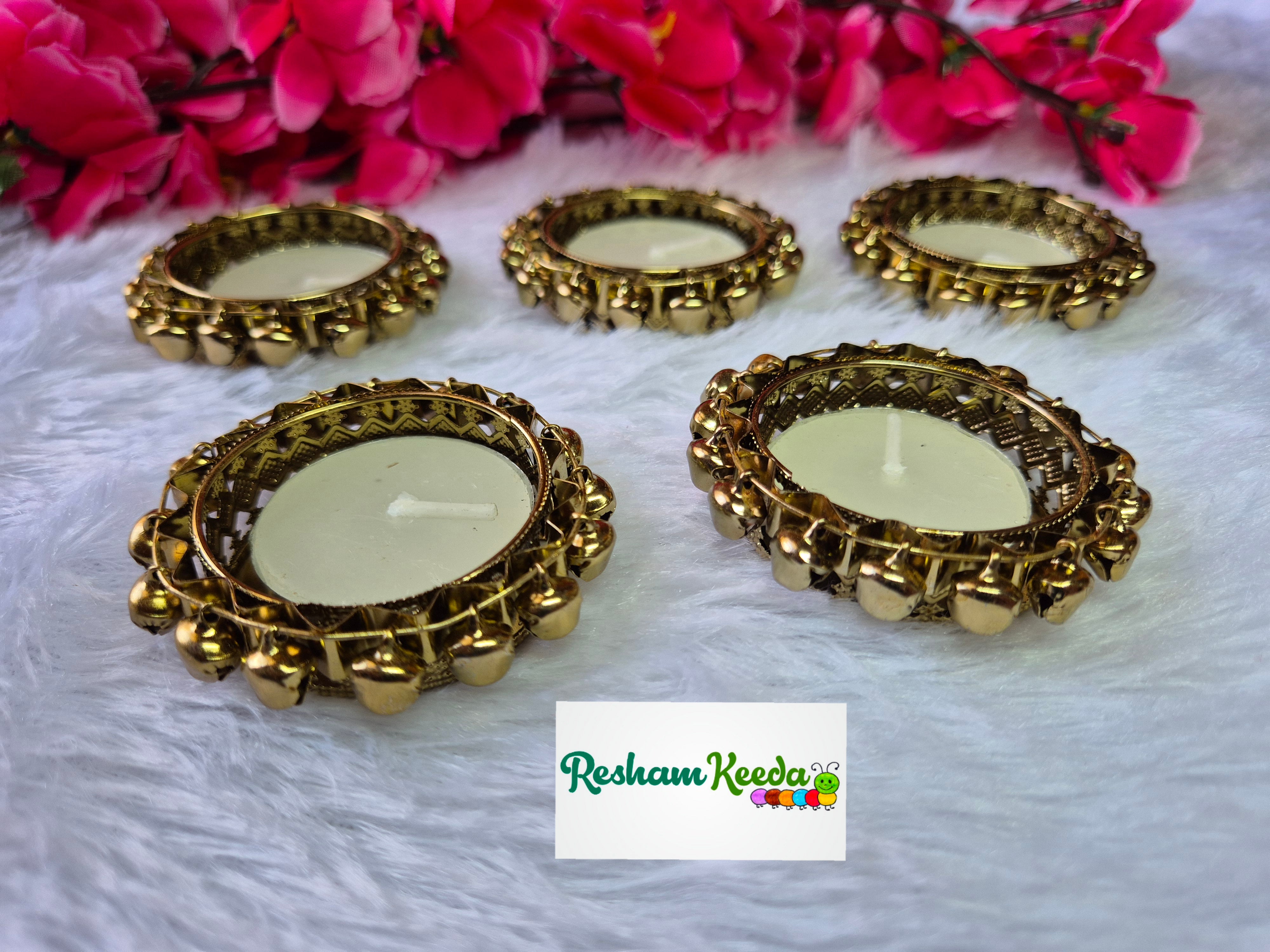 Beautiful Budget Friendly Metal Ghunghroo Candle Tlight Holders for Diwali Navratri Festival Wedding and Home Decoration (Pack of 5)