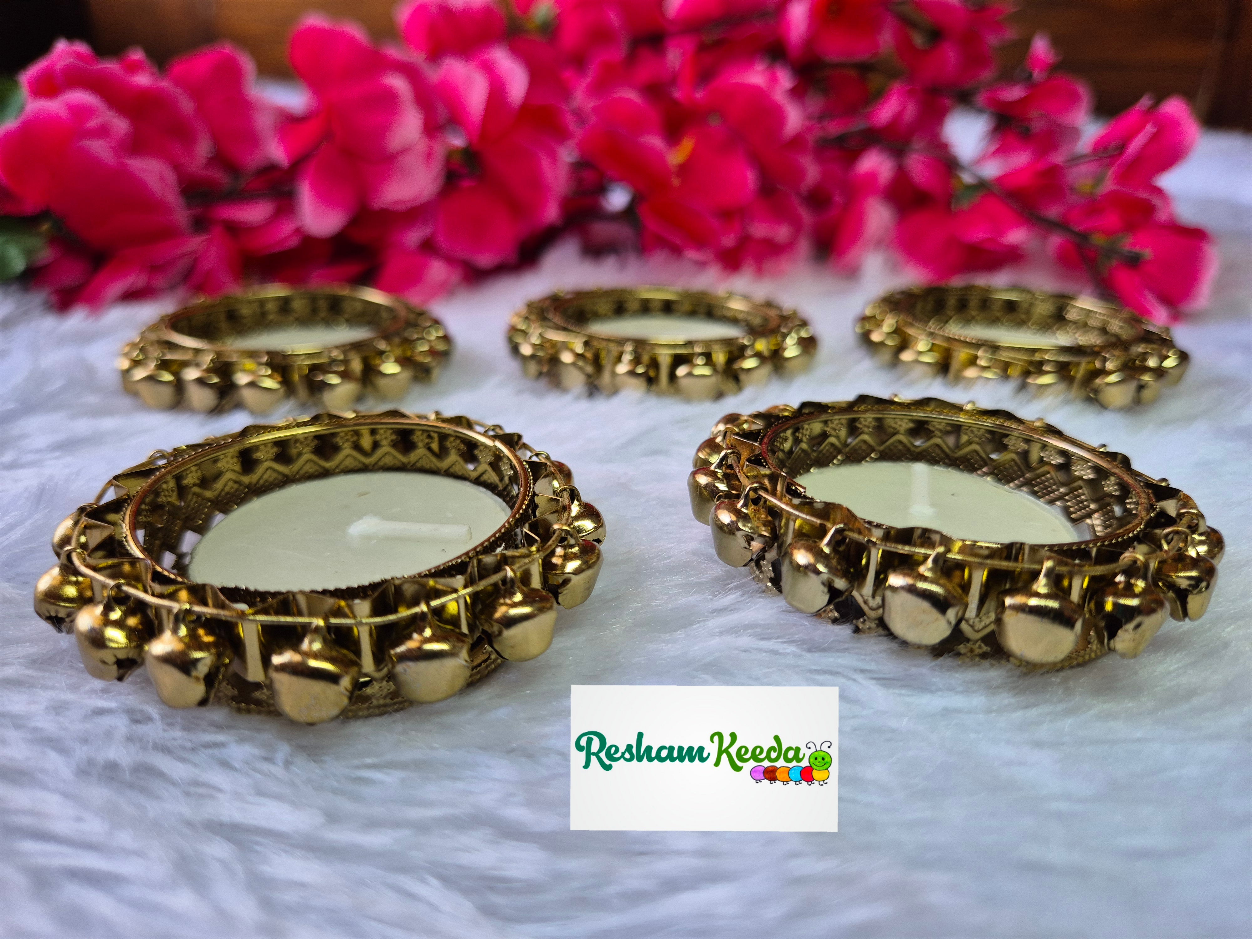 Beautiful Budget Friendly Metal Ghunghroo Candle Tlight Holders for Diwali Navratri Festival Wedding and Home Decoration (Pack of 5)