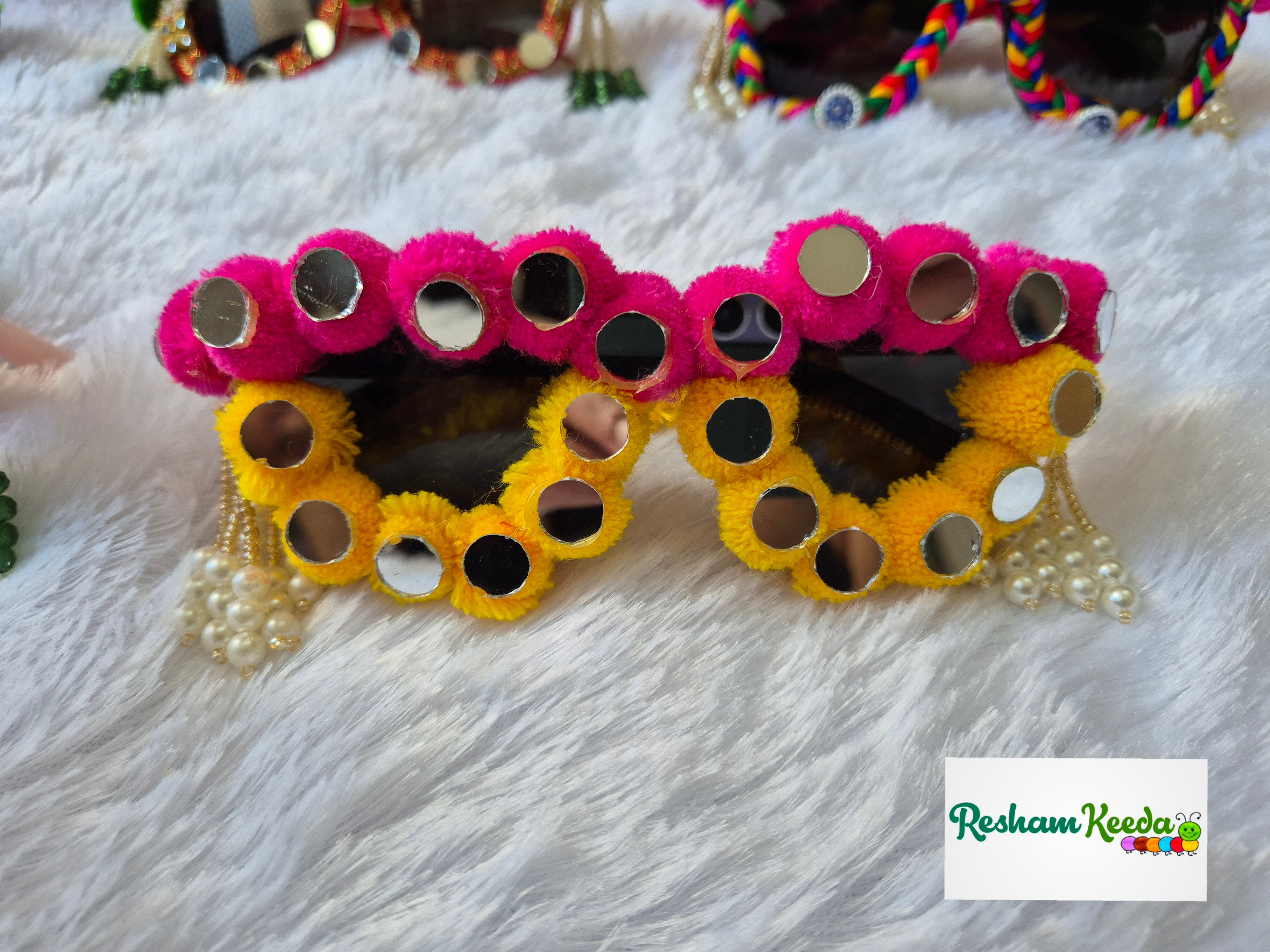 Most Trending Premium Exclusive Decorated Goggles Chashma Glasses Specs Sunglasses Shades for Haldi Mehendi Carnival Bachelors Wedding Birthday Anniversary Baby Shower Diwali Dandiya Garba Navratri Teej Kitty and Theme Parties Photo Props (Pack of 5)
