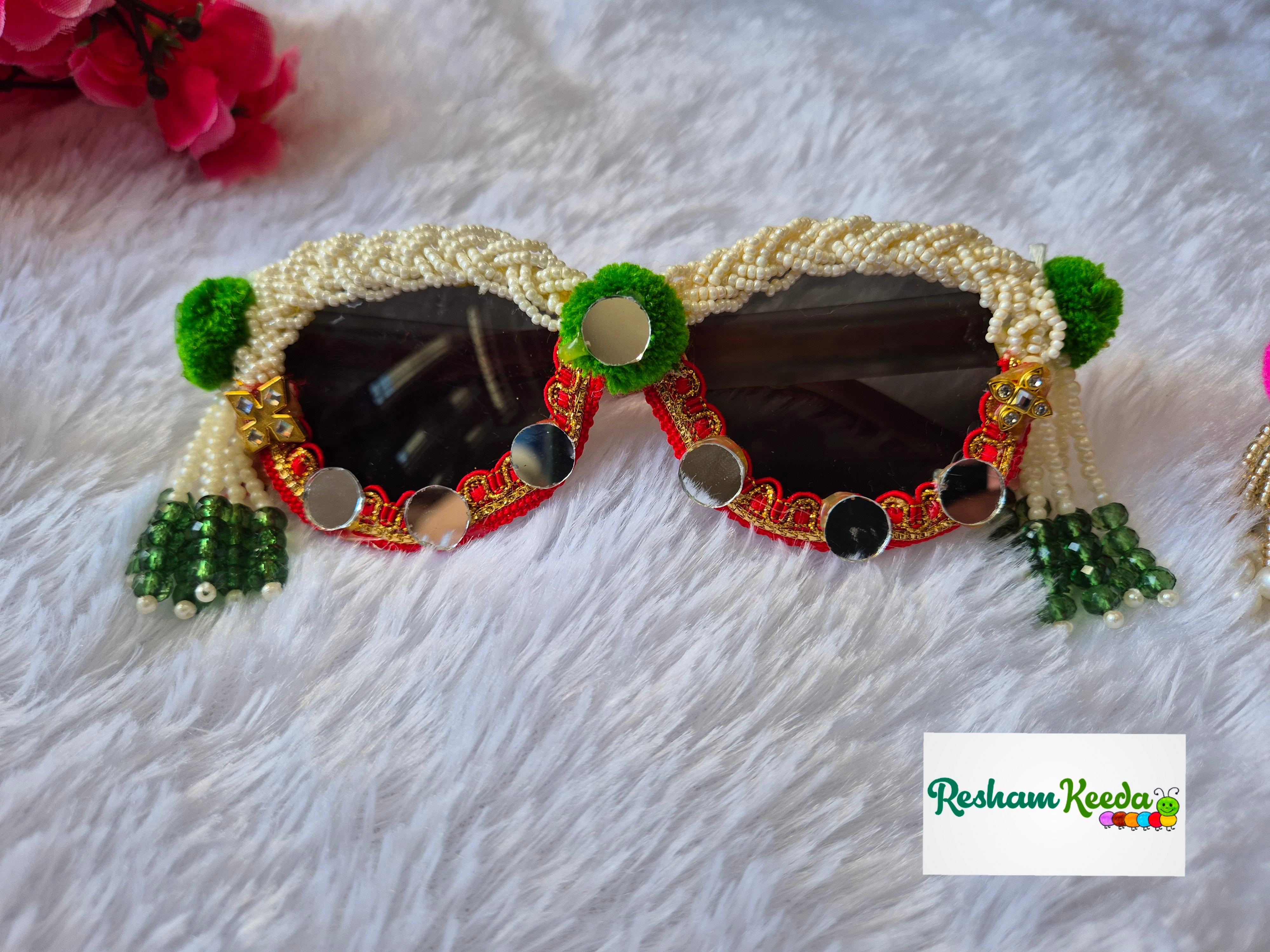 Most Trending Premium Exclusive Decorated Goggles Chashma Glasses Specs Sunglasses Shades for Haldi Mehendi Carnival Bachelors Wedding Birthday Anniversary Baby Shower Diwali Dandiya Garba Navratri Teej Kitty and Theme Parties Photo Props (Pack of 5)