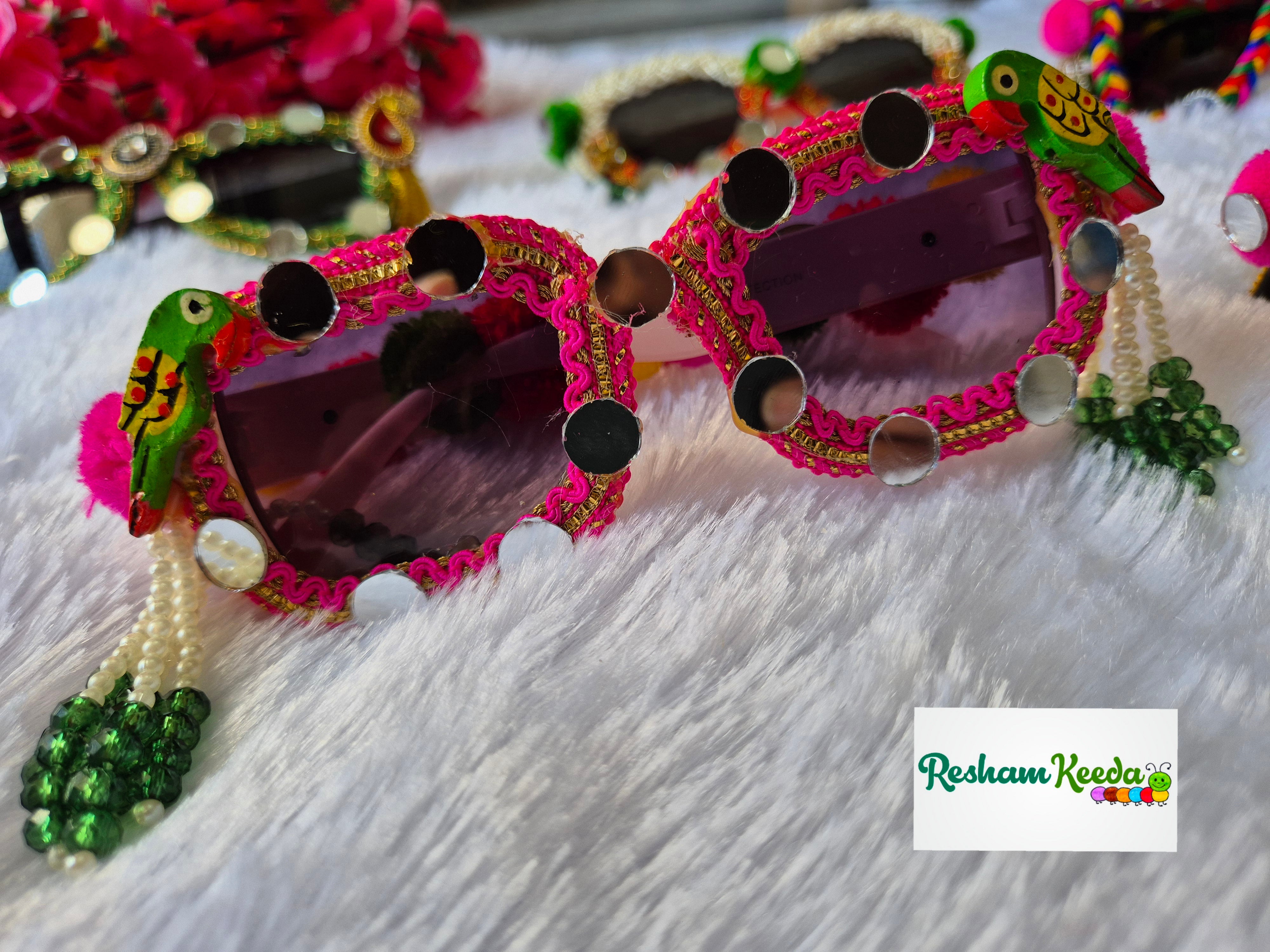Most Trending Premium Exclusive Decorated Goggles Chashma Glasses Specs Sunglasses Shades for Haldi Mehendi Carnival Bachelors Wedding Birthday Anniversary Baby Shower Diwali Dandiya Garba Navratri Teej Kitty and Theme Parties Photo Props (Pack of 5)