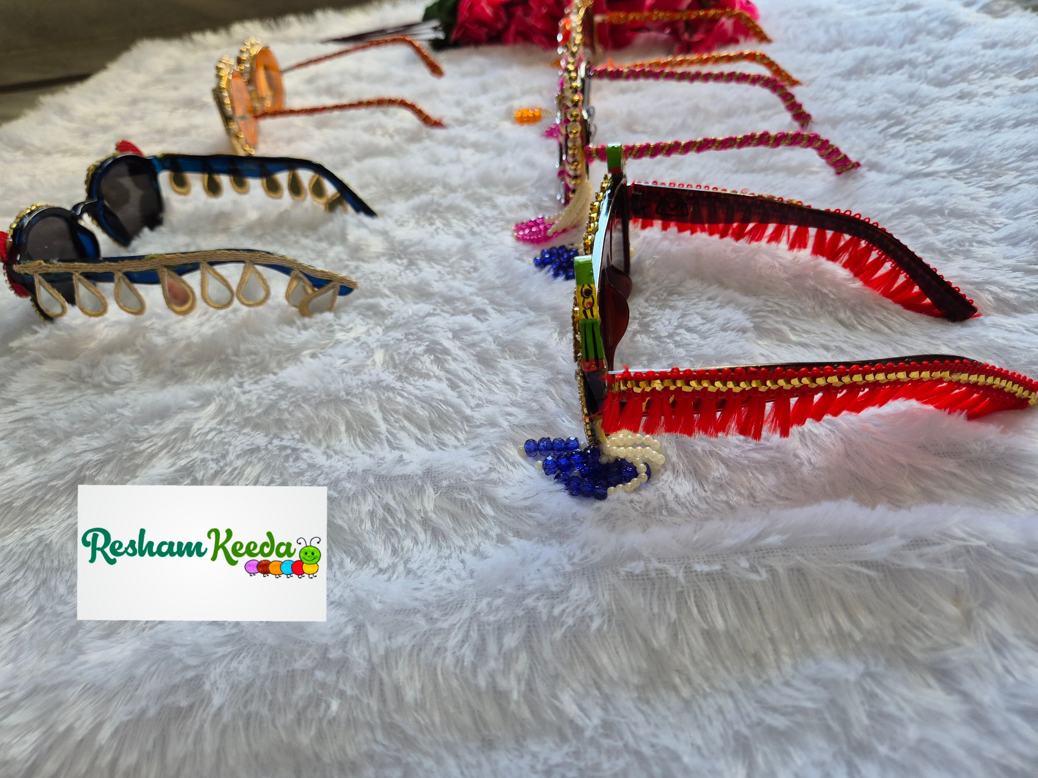 Most Viral Premium Exclusive Decorated Goggles Chashma Glasses Specs Sunglasses Shades for Haldi Mehendi Carnival Bachelors Wedding Birthday Anniversary Baby Shower Diwali Dandiya Garba Navratri Teej Kitty and Theme Parties Photo Props (Pack of 5)