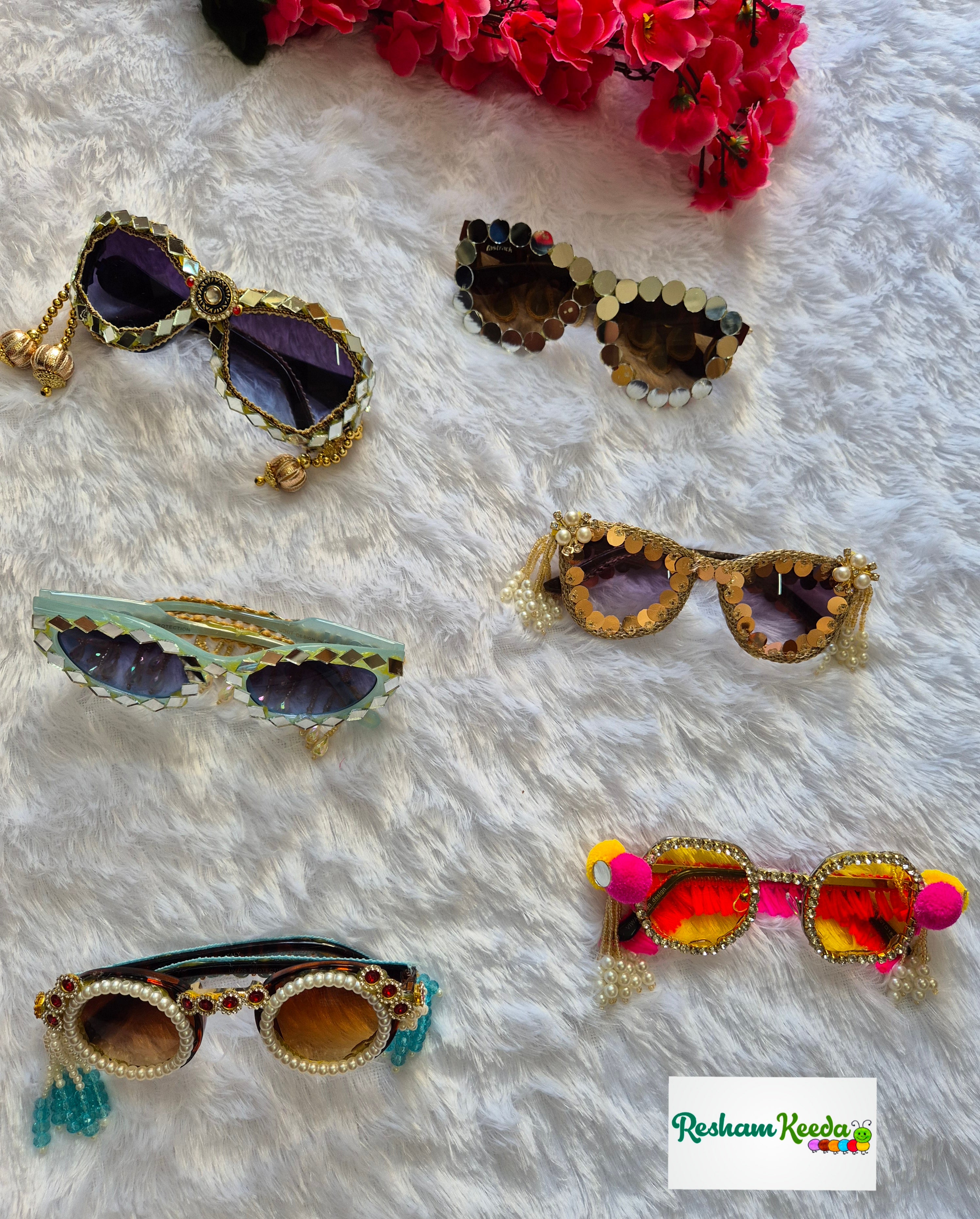 Most Trending Premium Exclusive Decorated Goggles Chashma Glasses Specs Sunglasses Shades for Haldi Mehendi Carnival Bachelors Wedding Birthday Anniversary Baby Shower Diwali Dandiya Garba Navratri Teej Kitty and Theme Parties Photo Props (Pack of 5)