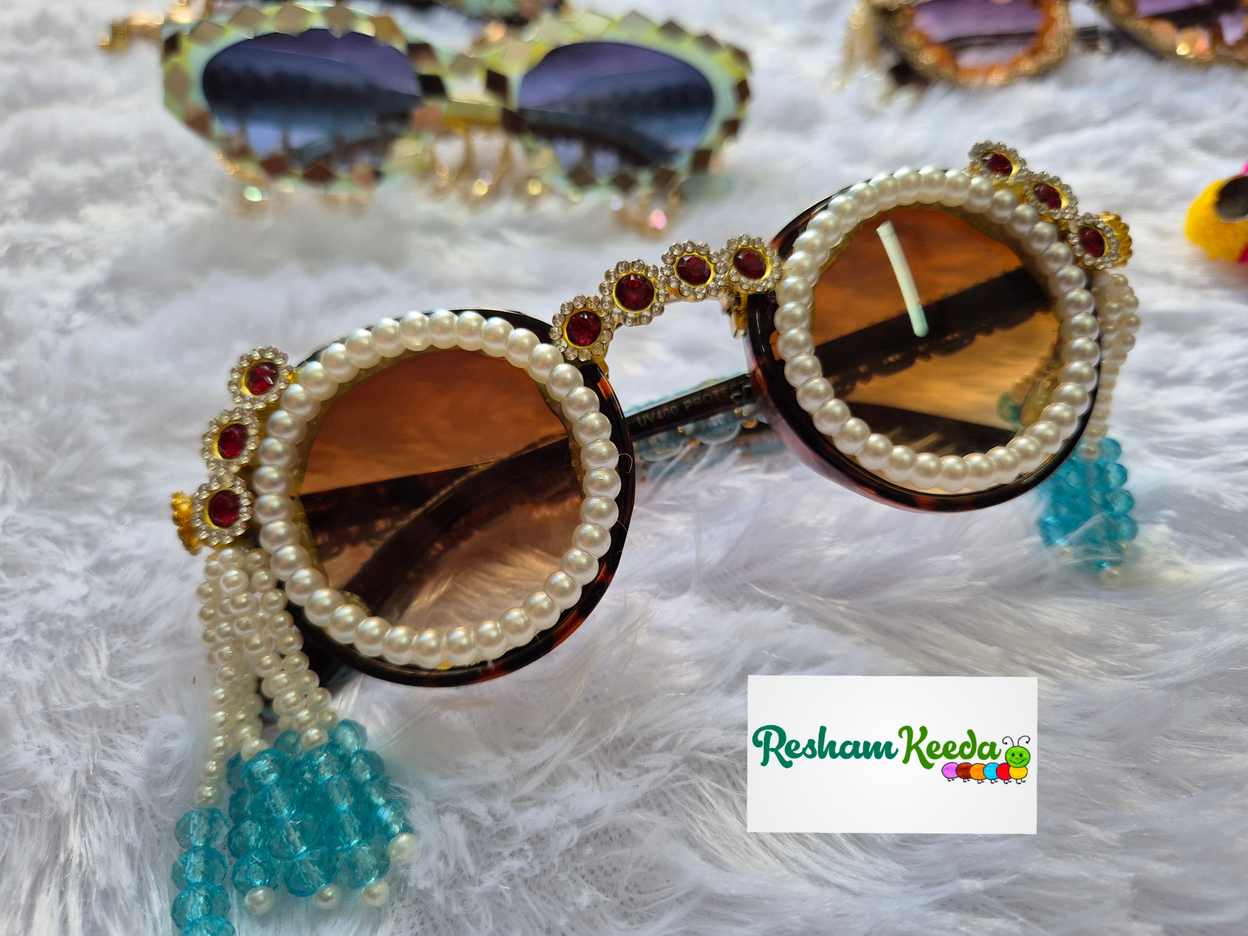 Most Trending Premium Exclusive Decorated Goggles Chashma Glasses Specs Sunglasses Shades for Haldi Mehendi Carnival Bachelors Wedding Birthday Anniversary Baby Shower Diwali Dandiya Garba Navratri Teej Kitty and Theme Parties Photo Props (Pack of 5)