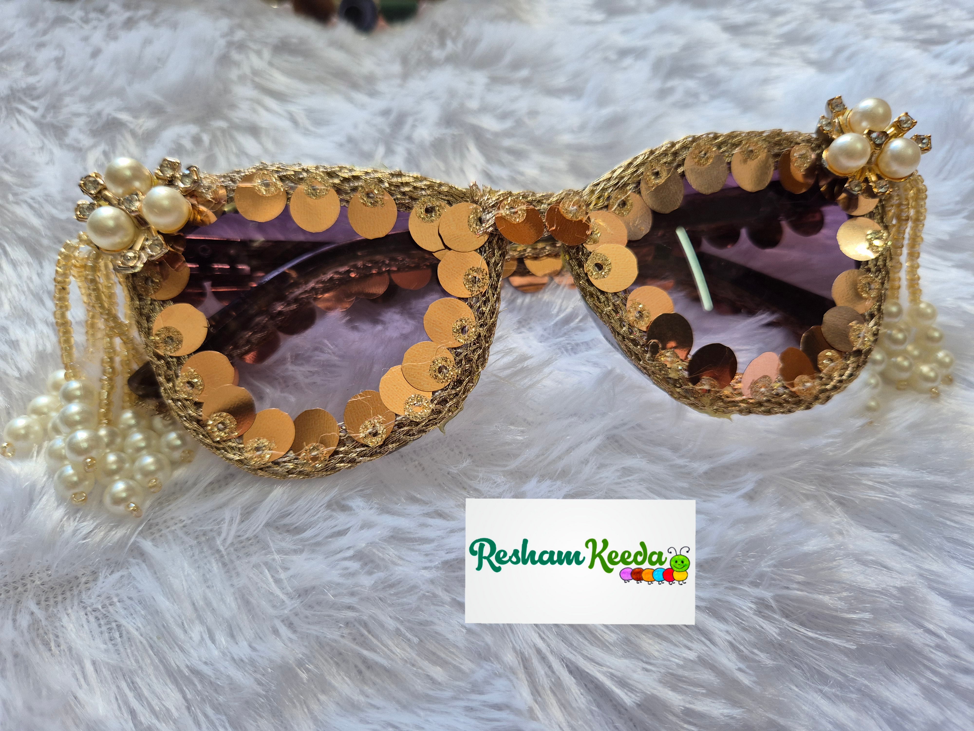 Most Trending Premium Exclusive Decorated Goggles Chashma Glasses Specs Sunglasses Shades for Haldi Mehendi Carnival Bachelors Wedding Birthday Anniversary Baby Shower Diwali Dandiya Garba Navratri Teej Kitty and Theme Parties Photo Props (Pack of 5)