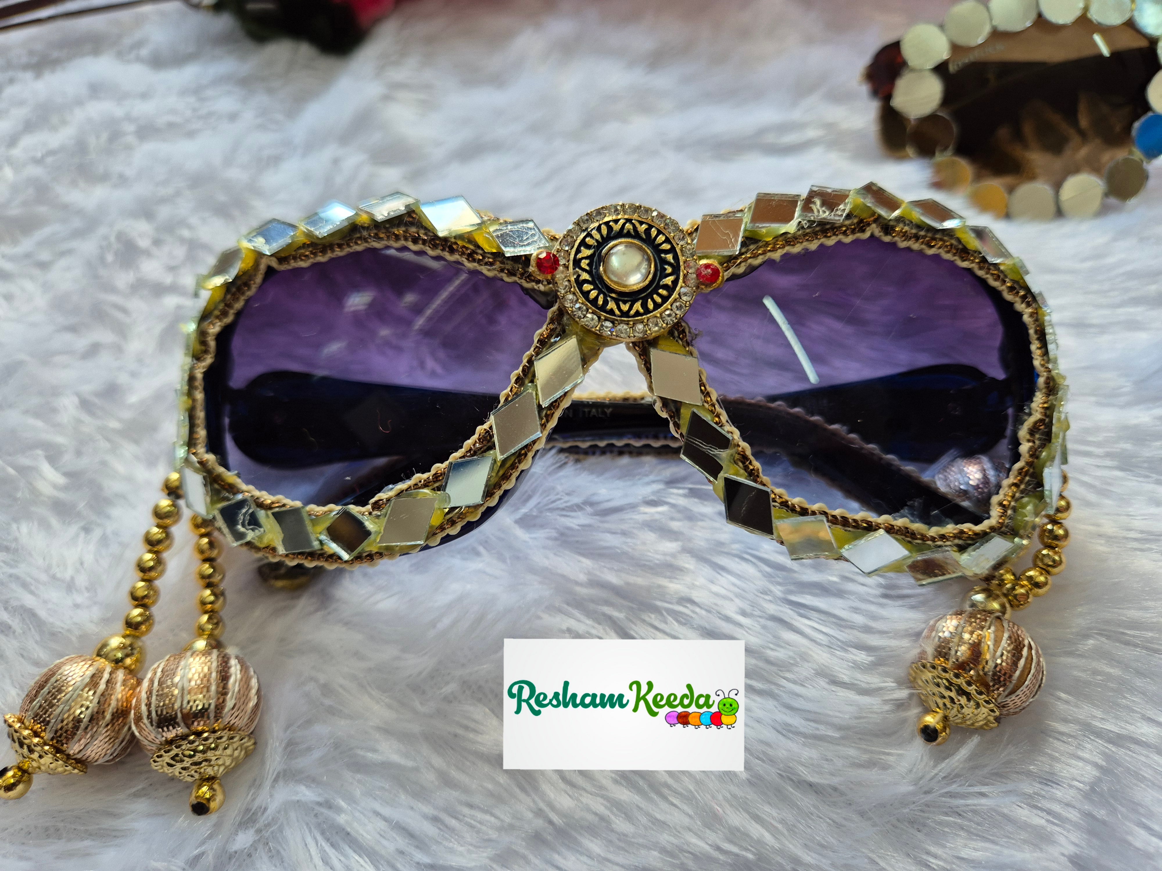 Most Trending Premium Exclusive Decorated Goggles Chashma Glasses Specs Sunglasses Shades for Haldi Mehendi Carnival Bachelors Wedding Birthday Anniversary Baby Shower Diwali Dandiya Garba Navratri Teej Kitty and Theme Parties Photo Props (Pack of 5)