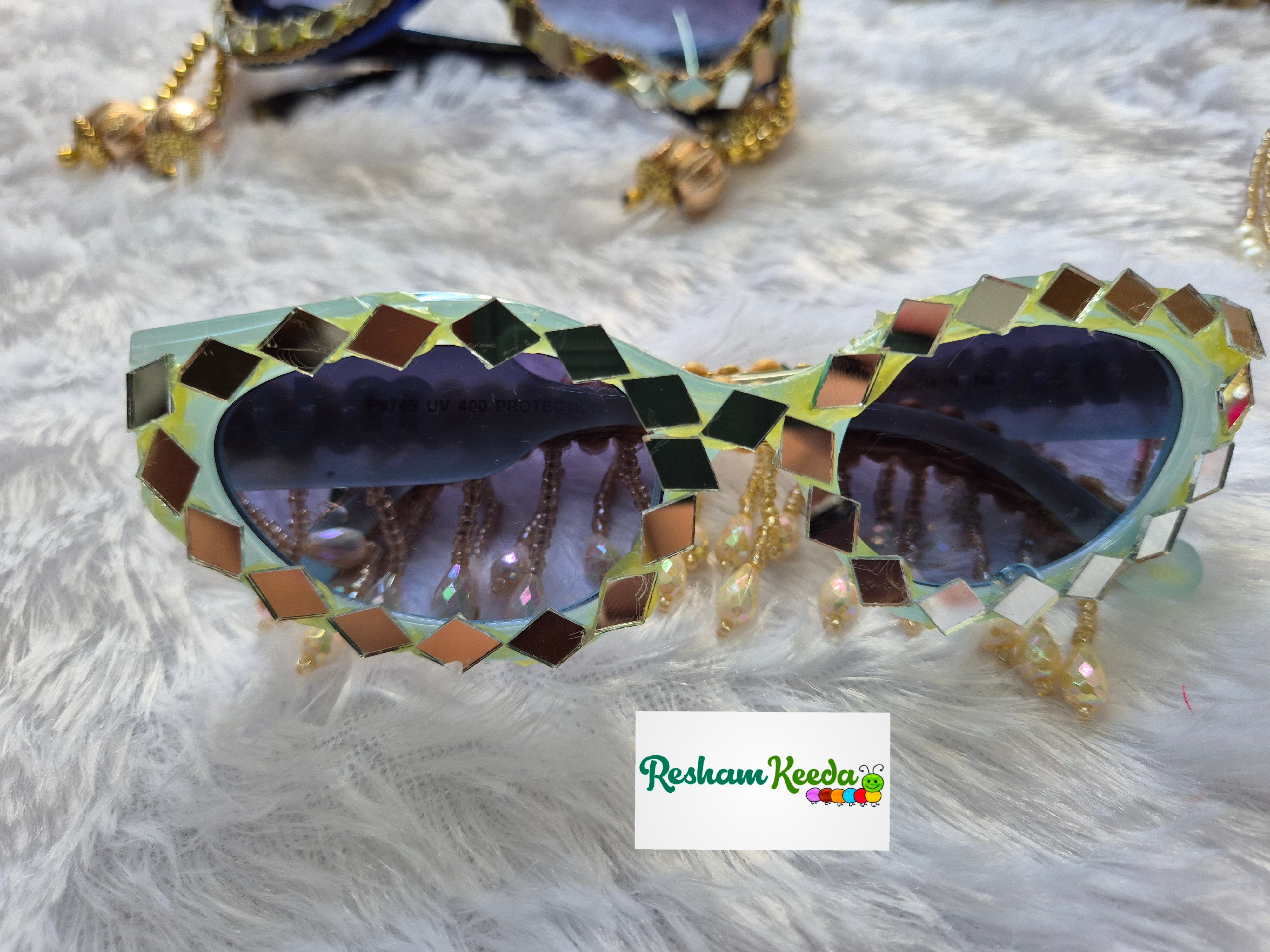 Most Trending Premium Exclusive Decorated Goggles Chashma Glasses Specs Sunglasses Shades for Haldi Mehendi Carnival Bachelors Wedding Birthday Anniversary Baby Shower Diwali Dandiya Garba Navratri Teej Kitty and Theme Parties Photo Props (Pack of 5)