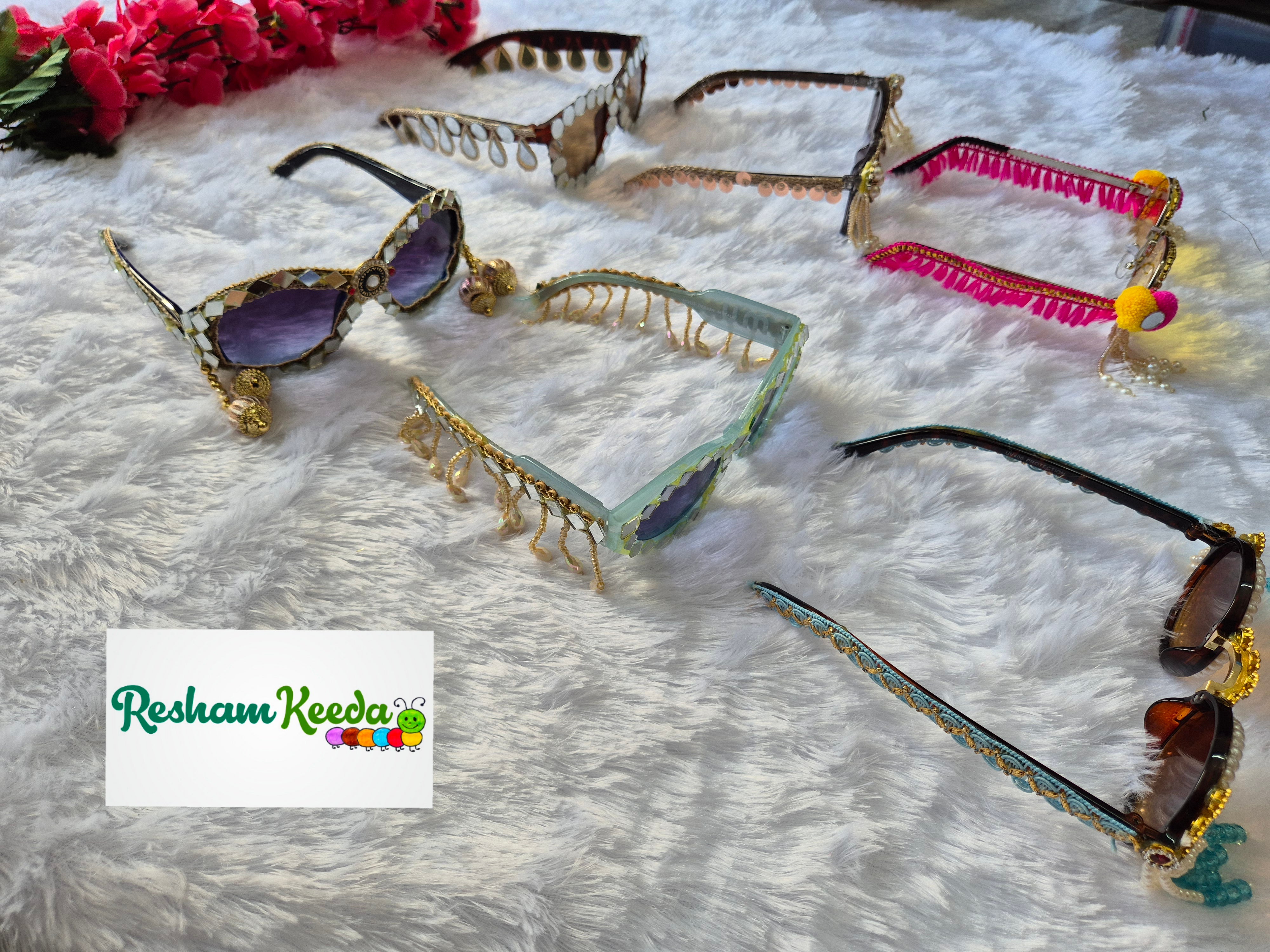 Most Trending Premium Exclusive Decorated Goggles Chashma Glasses Specs Sunglasses Shades for Haldi Mehendi Carnival Bachelors Wedding Birthday Anniversary Baby Shower Diwali Dandiya Garba Navratri Teej Kitty and Theme Parties Photo Props (Pack of 5)