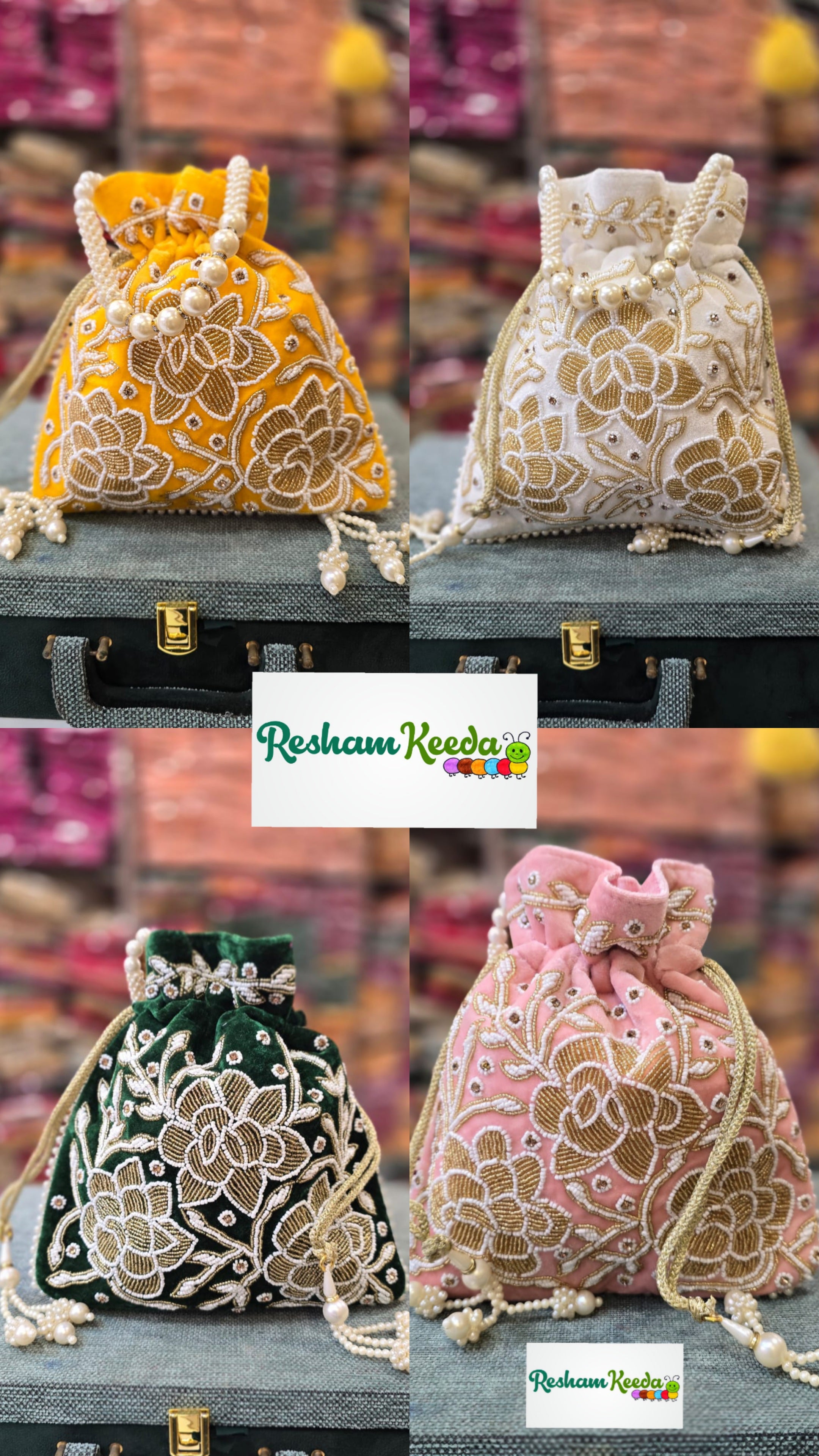 Premium Designer Rose Beads Motifs Floral Handwork with Pearl Handle Perfect for Return Gift Favours Giveaways in Teej Parties Haldi Mehendi Diwali Festive and Wedding Events