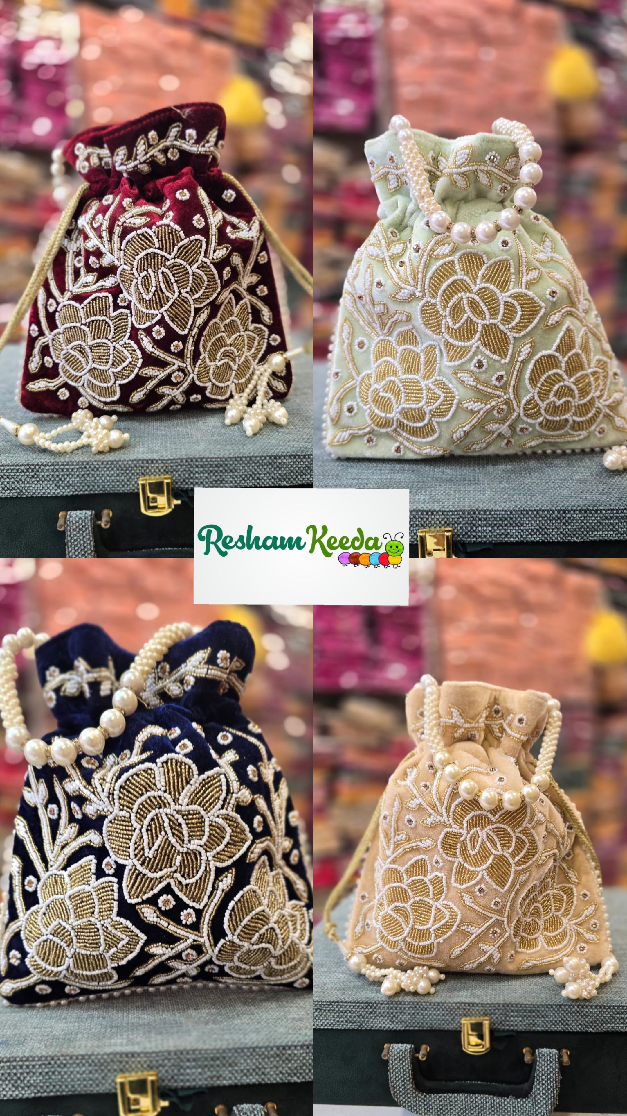 Premium Designer Rose Beads Motifs Floral Handwork with Pearl Handle Perfect for Return Gift Favours Giveaways in Teej Parties Haldi Mehendi Diwali Festive and Wedding Events