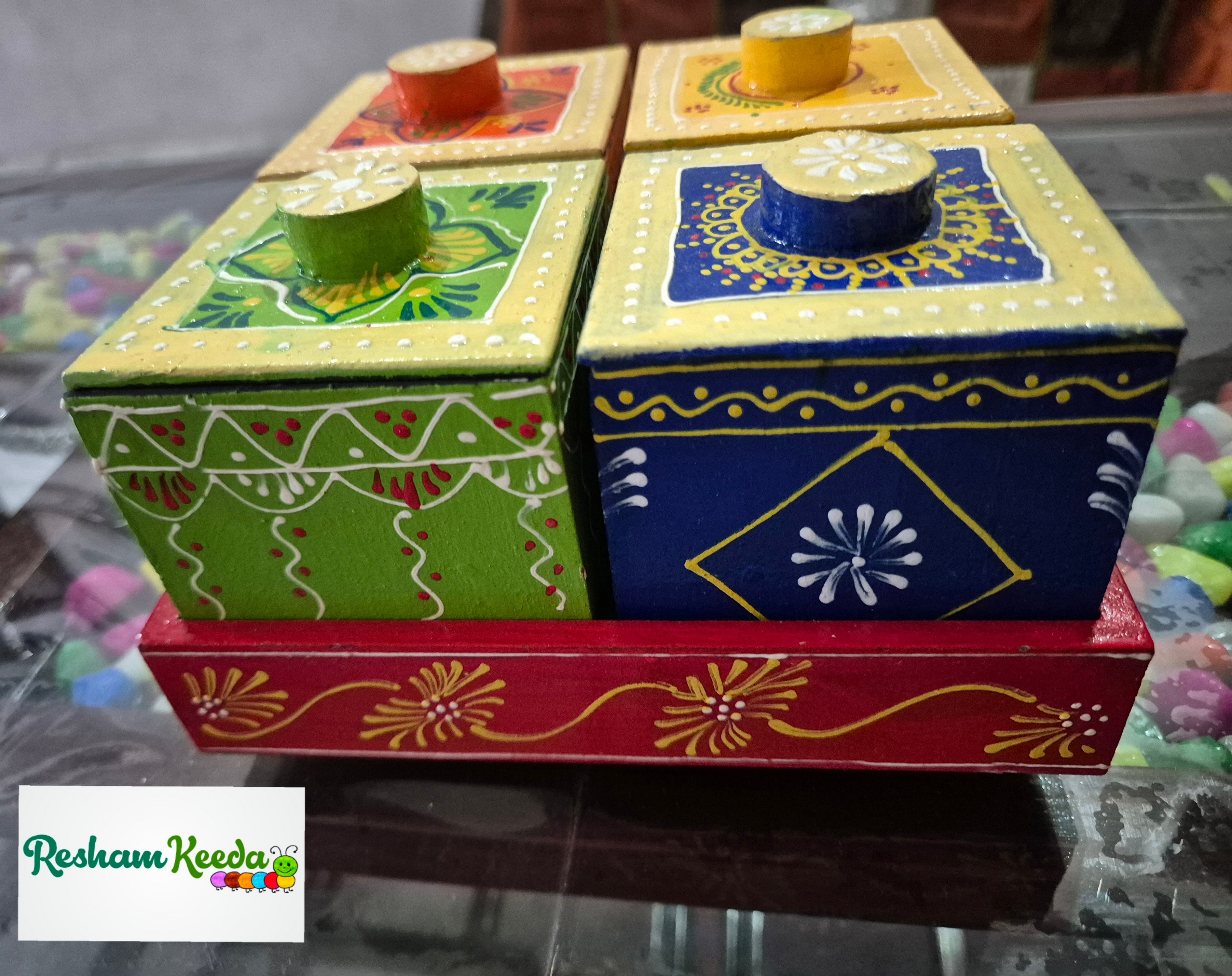 Hand Painted Decorative Rotating Wooden Dry Fruits Box - Perfect Decor Item for Dining Table and Diwali Festival Wedding Gifting