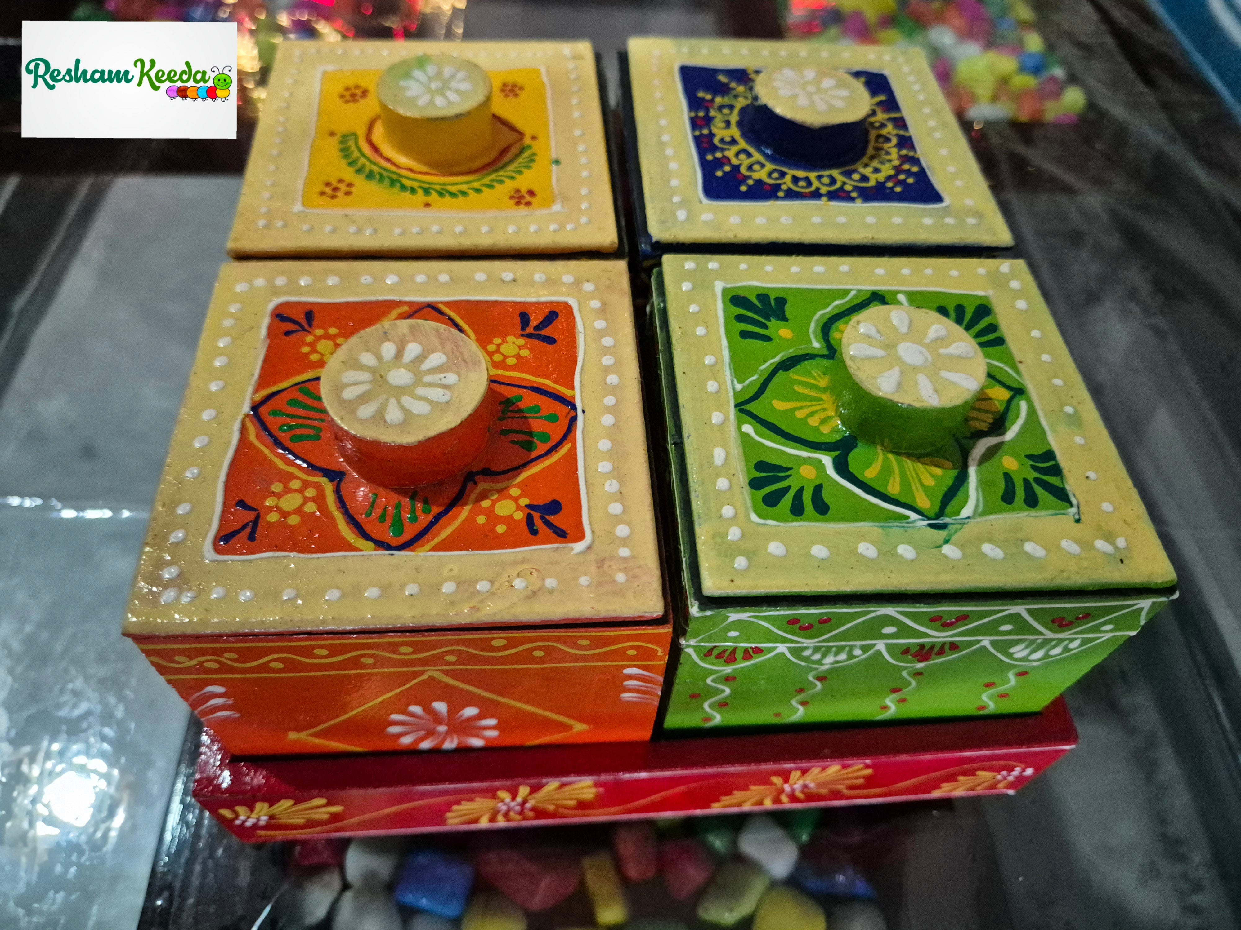 Hand Painted Decorative Rotating Wooden Dry Fruits Box - Perfect Decor Item for Dining Table and Diwali Festival Wedding Gifting