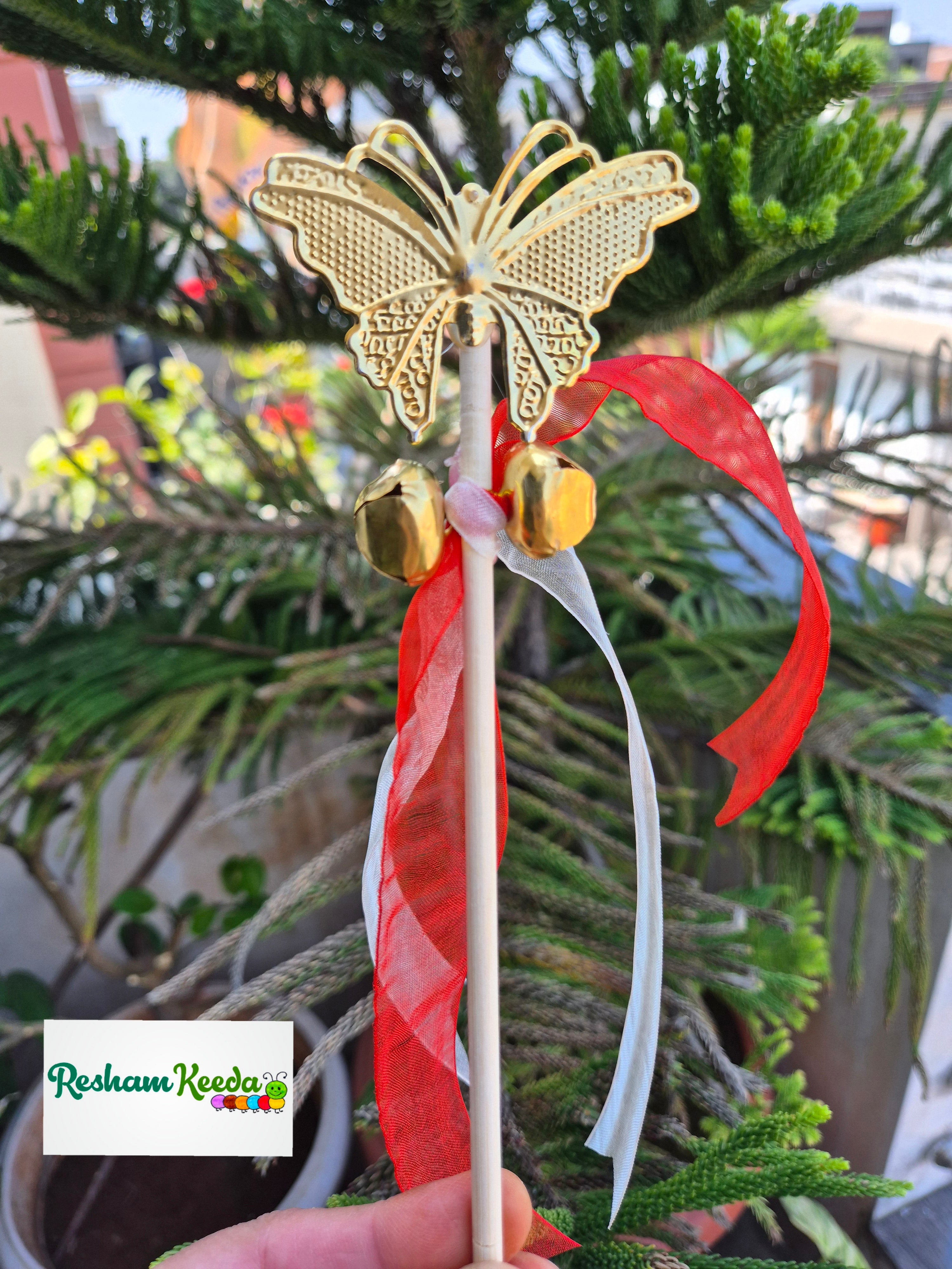 Beautiful Butterfly Fairy Angel Princess Wedding Bells Ghungroo Sticks Rattles for Baby Shower, Welcome, Bride, Baraat Phera Haldi Mehendi Keertan Satsang Faag Faagotsav Krishna Janmotsav Janamashtmi Giveaways Return Gifts Gifting Favours (Pack of 20)