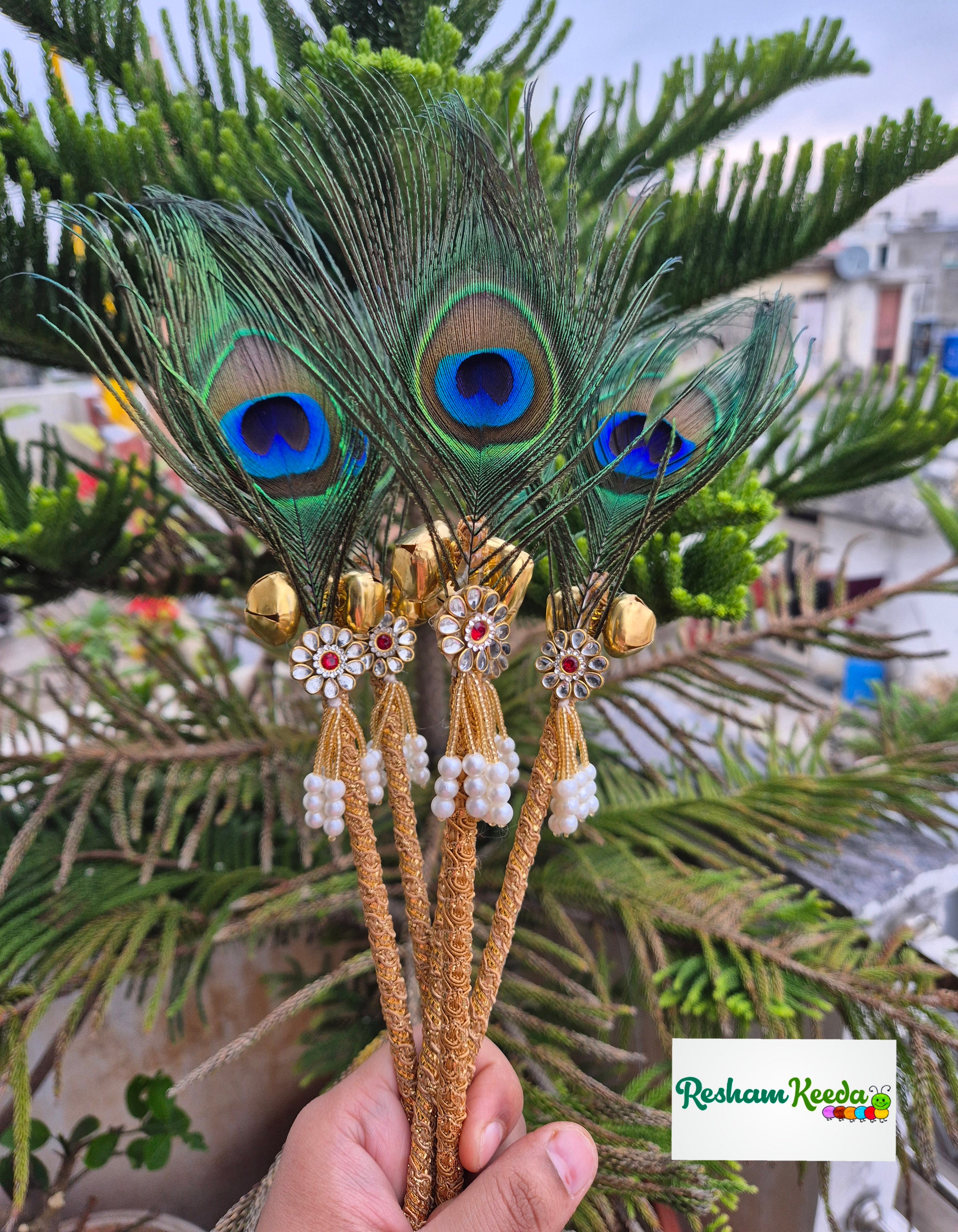 Beautiful Trending MorPankh Morchadi Wedding Bells Ghungroo Sticks Rattles for Welcoming Baby, Bride, Baraat Phera Haldi Mehendi Keertan Satsang Faag Faagotsav Krishna Janmotsav Janamashtmi Baby Shower Giveaways Return Gifts Gifting Favours (Pack of 20)