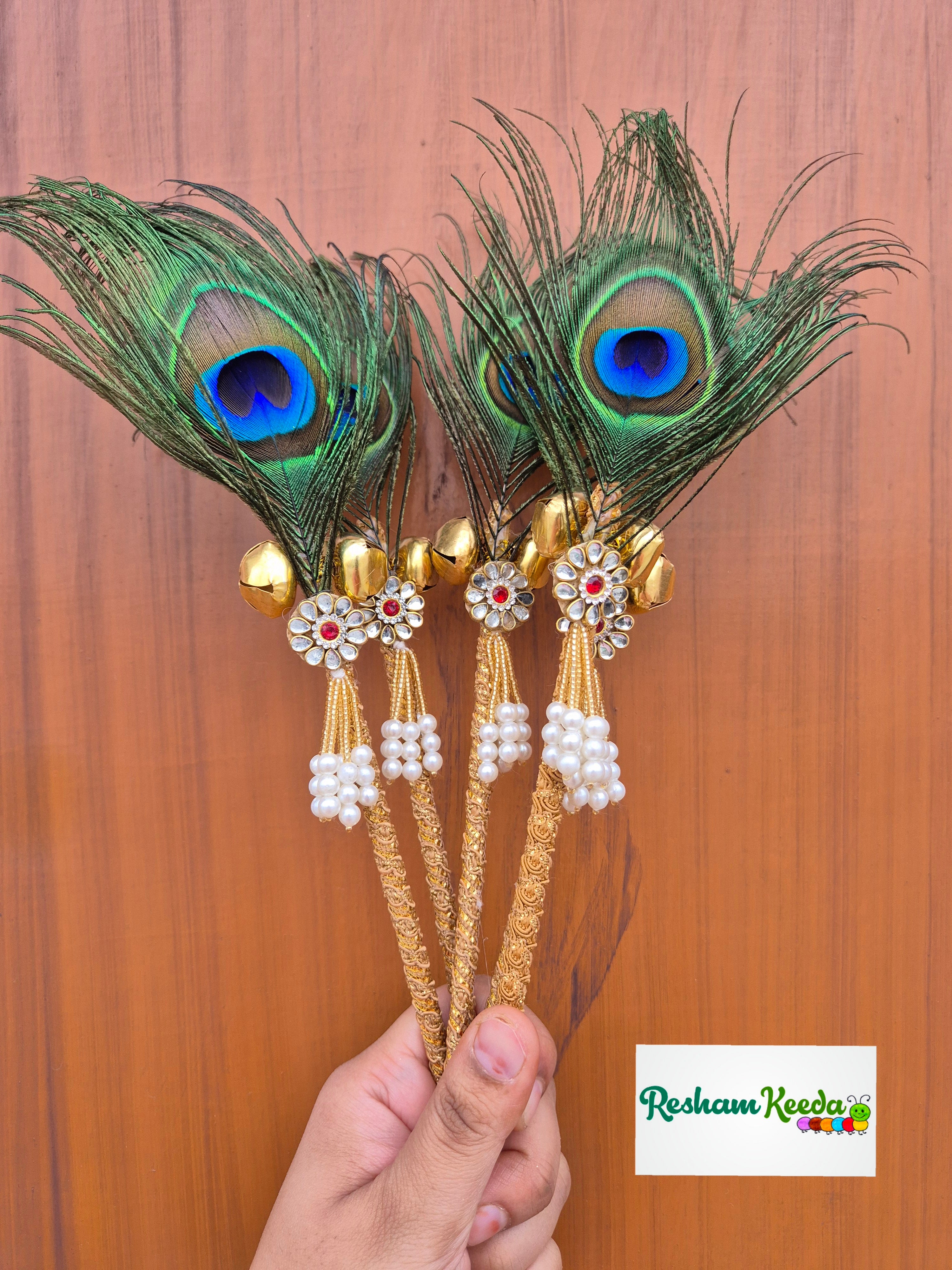 Beautiful Trending MorPankh Morchadi Wedding Bells Ghungroo Sticks Rattles for Welcoming Baby, Bride, Baraat Phera Haldi Mehendi Keertan Satsang Faag Faagotsav Krishna Janmotsav Janamashtmi Baby Shower Giveaways Return Gifts Gifting Favours (Pack of 20)