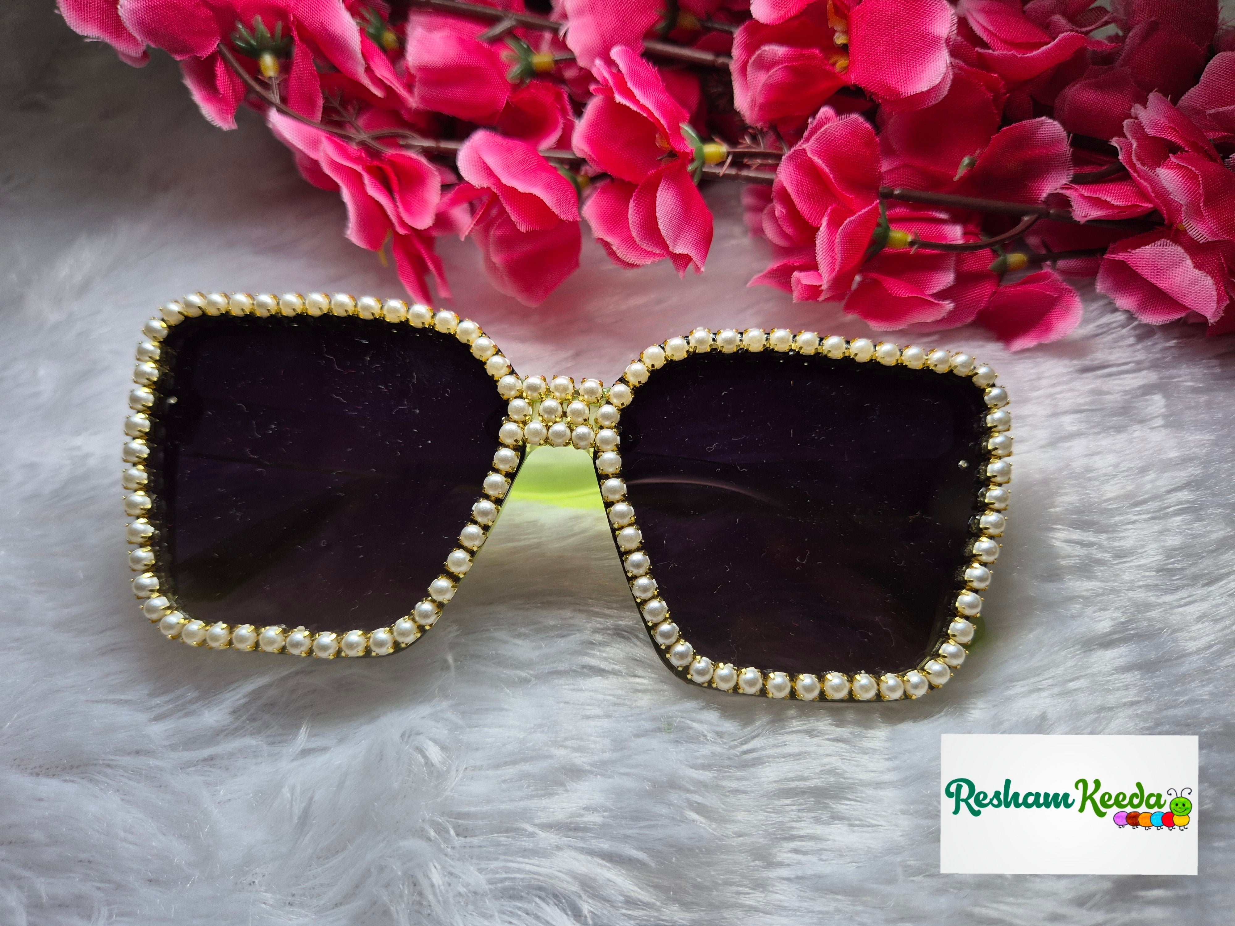 Most Viral Premium Diamond Moti Bridal Goggles Chashma Glasses Specs Sunglasses Shades for Bride Bridesmaids Haldi Mehendi Carnival Bachelors Wedding Birthday Anniversary Baby Shower Diwali Dandiya Garba Navratri Teej Kitty and Theme Parties Photo Props