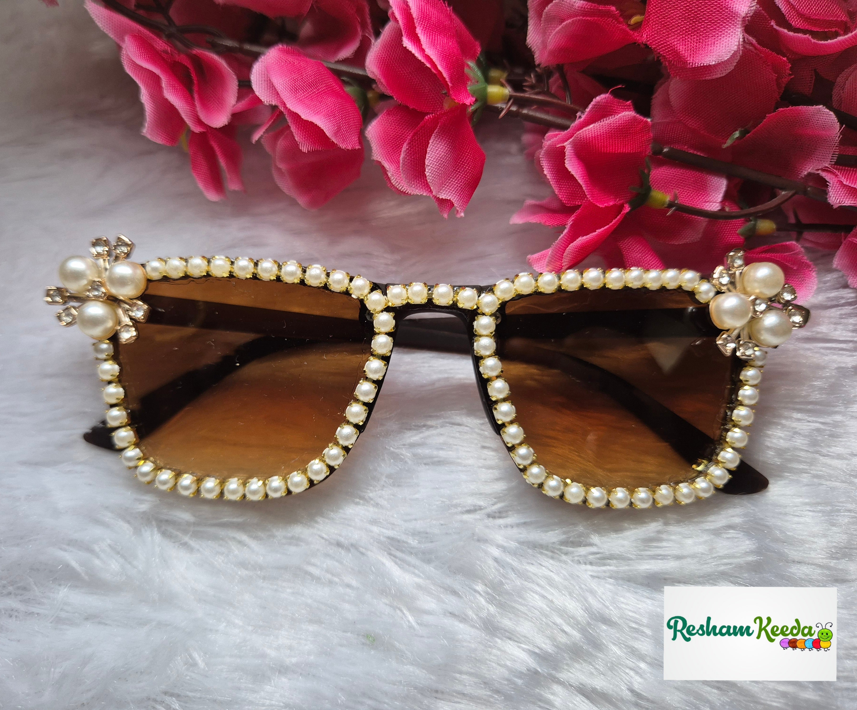 Most Viral Premium Diamond Moti Bridal Goggles Chashma Glasses Specs Sunglasses Shades for Bride Bridesmaids Haldi Mehendi Carnival Bachelors Wedding Birthday Anniversary Baby Shower Diwali Dandiya Garba Navratri Teej Kitty and Theme Parties Photo Props